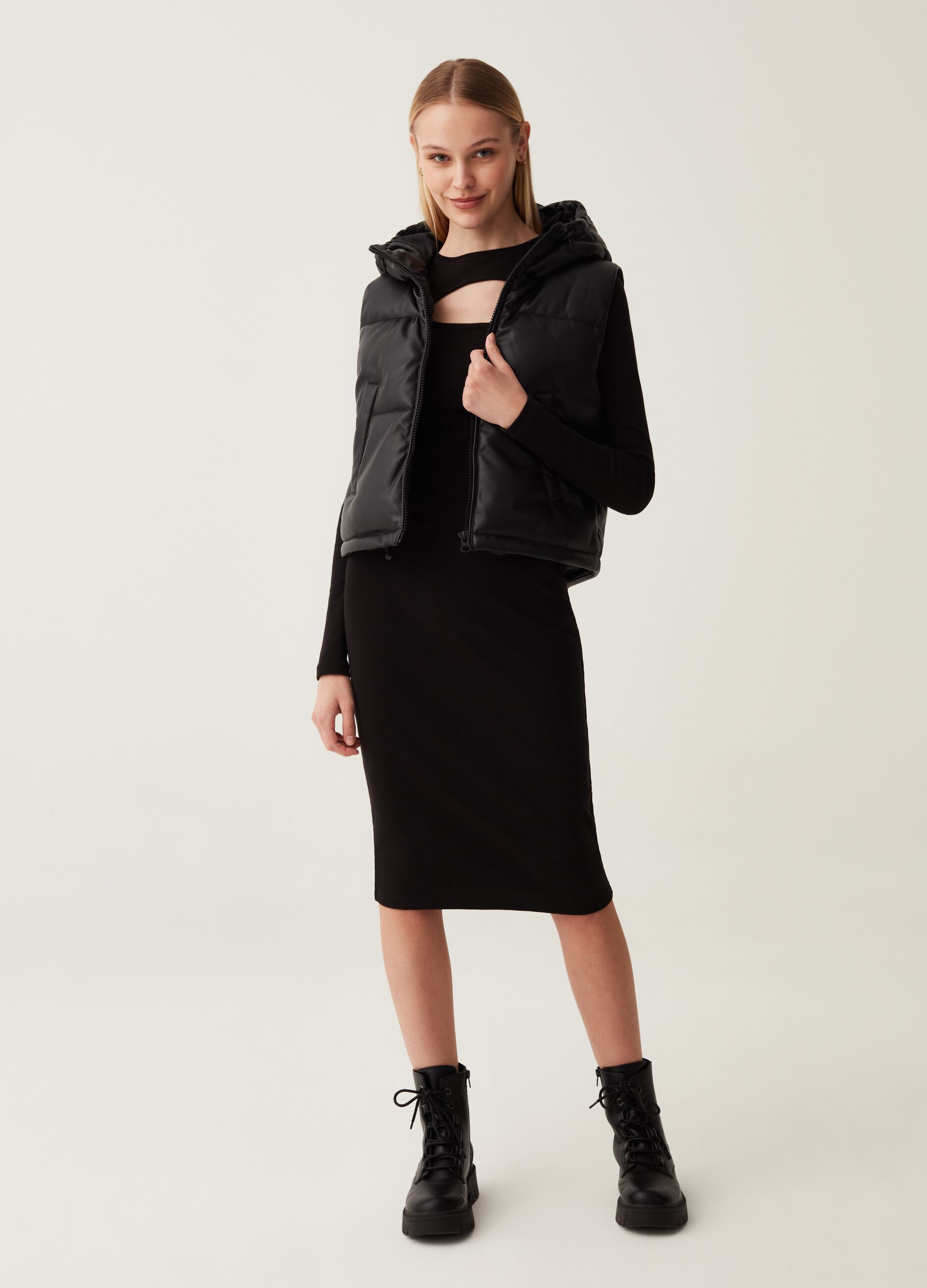 Gilet full-zip trapuntato effetto lucido_0