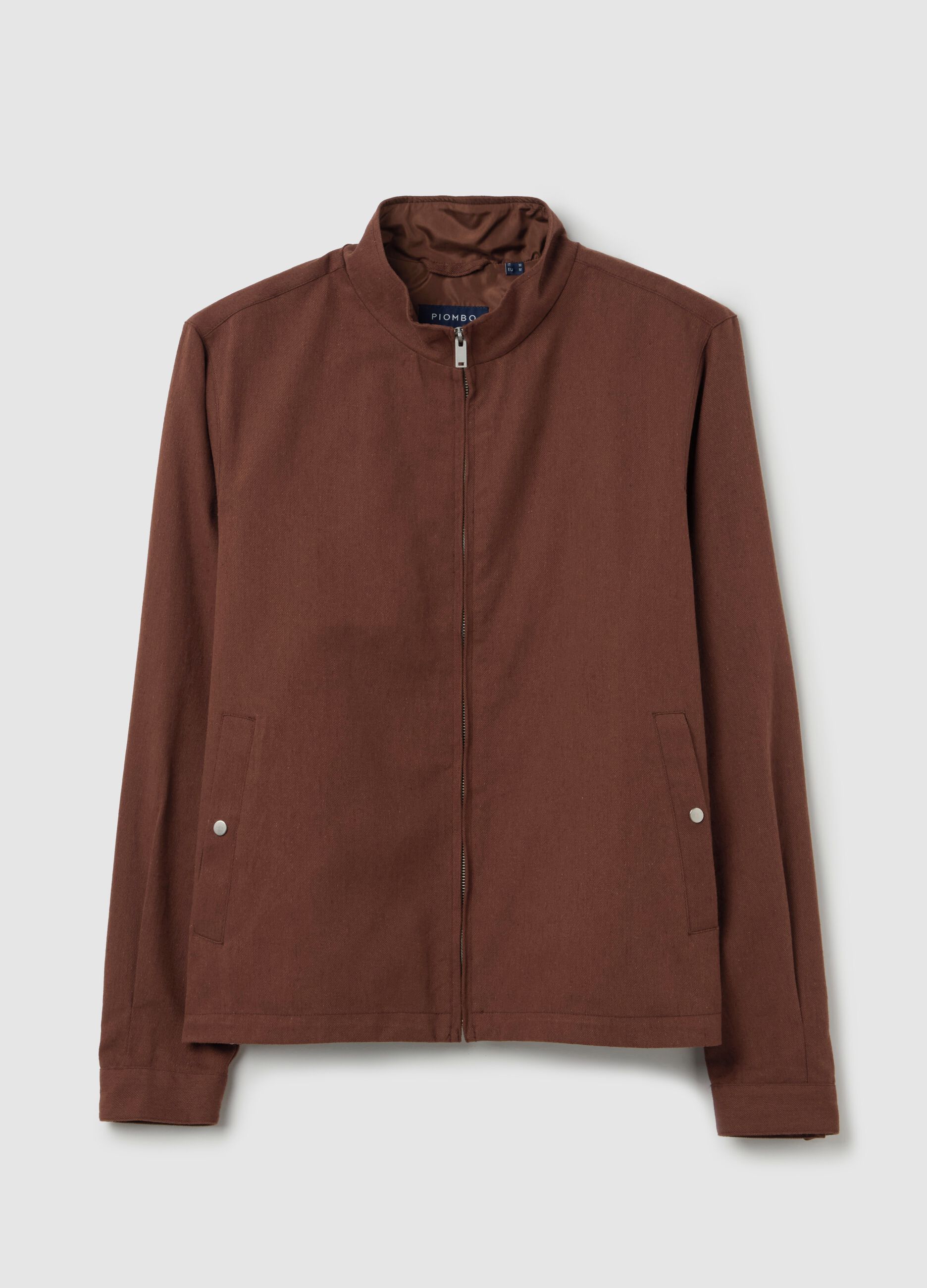 Full-zip bomber jacket in cotton and linen