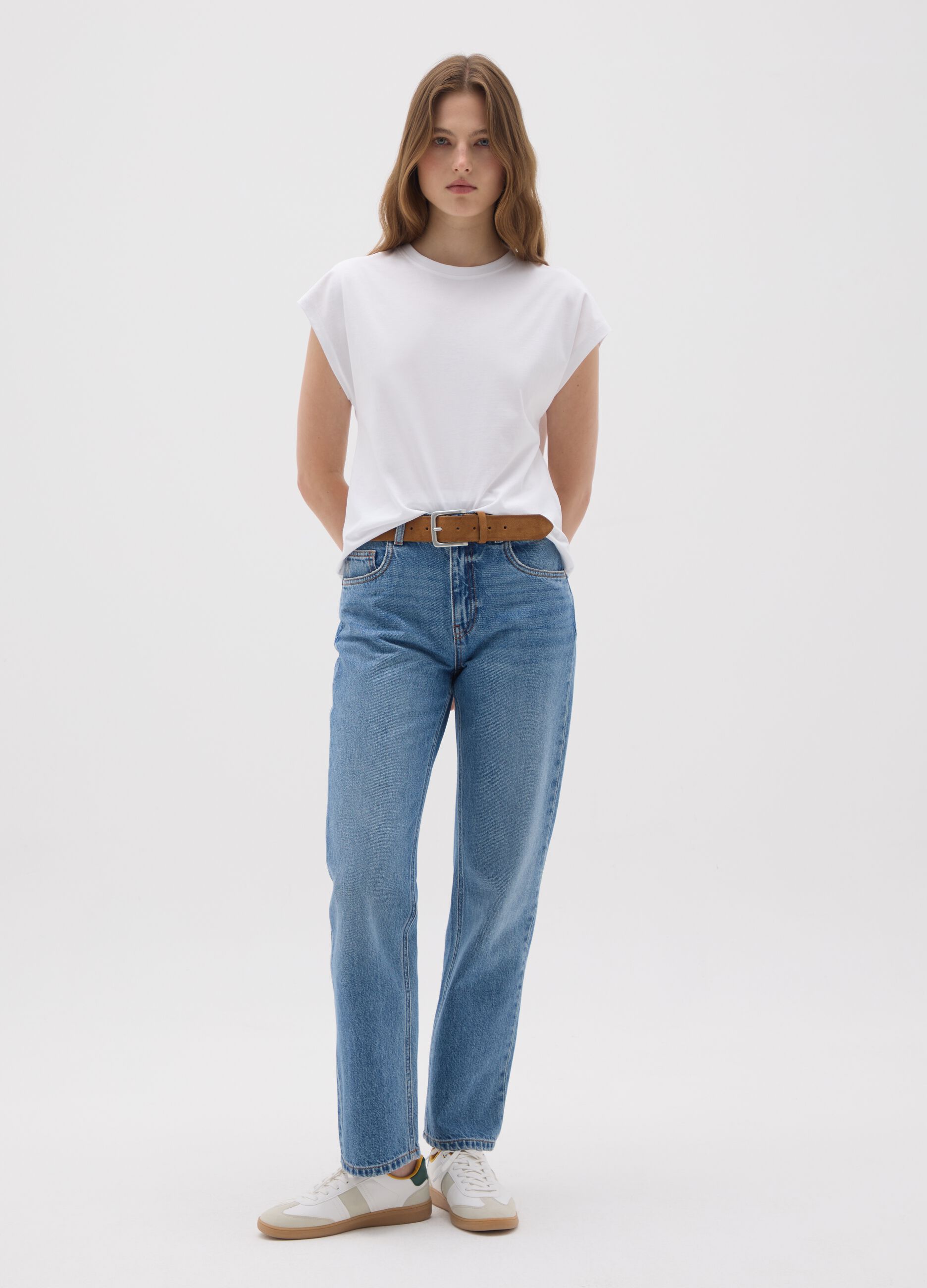 Women's white pure cotton T-shirt