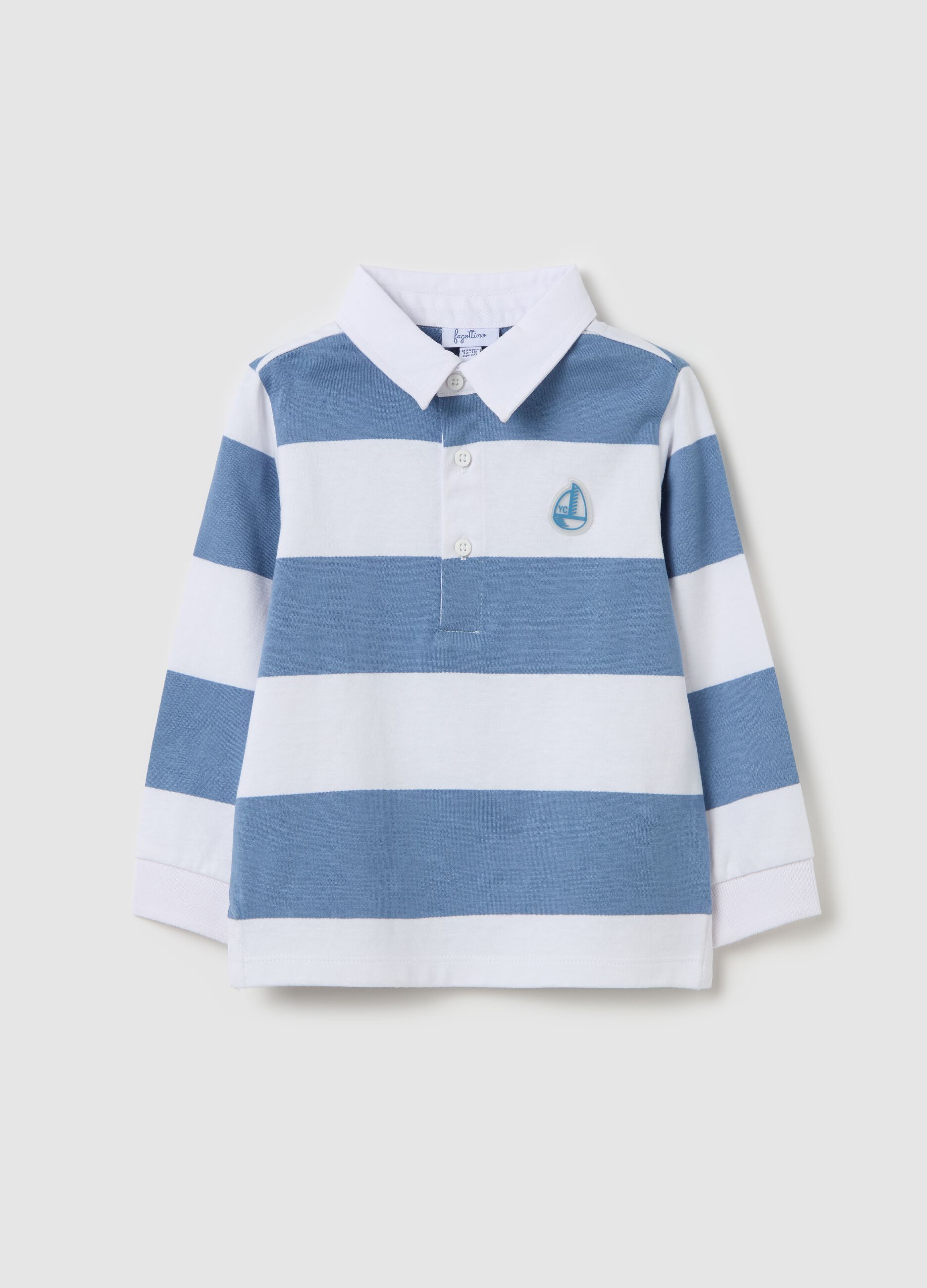 Long-sleeved polo shirt in striped cotton