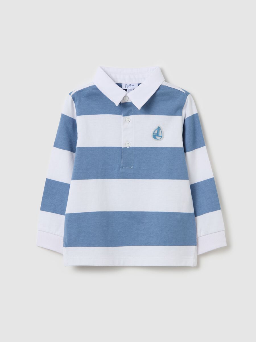 Long-sleeved polo shirt in striped cotton_0