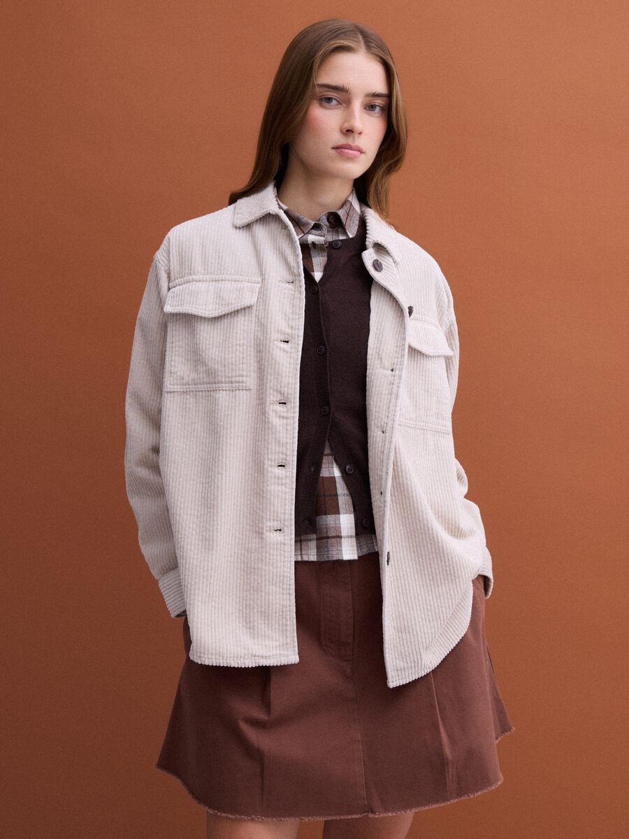 White pure cotton ribbed shirt_0