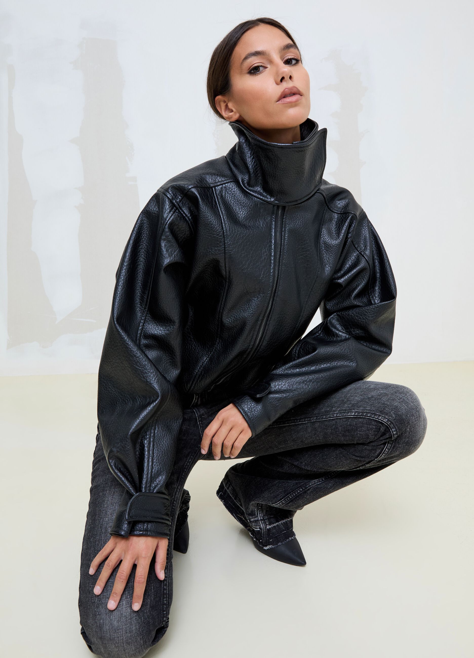 Black Oversized Faux Leather Jacket