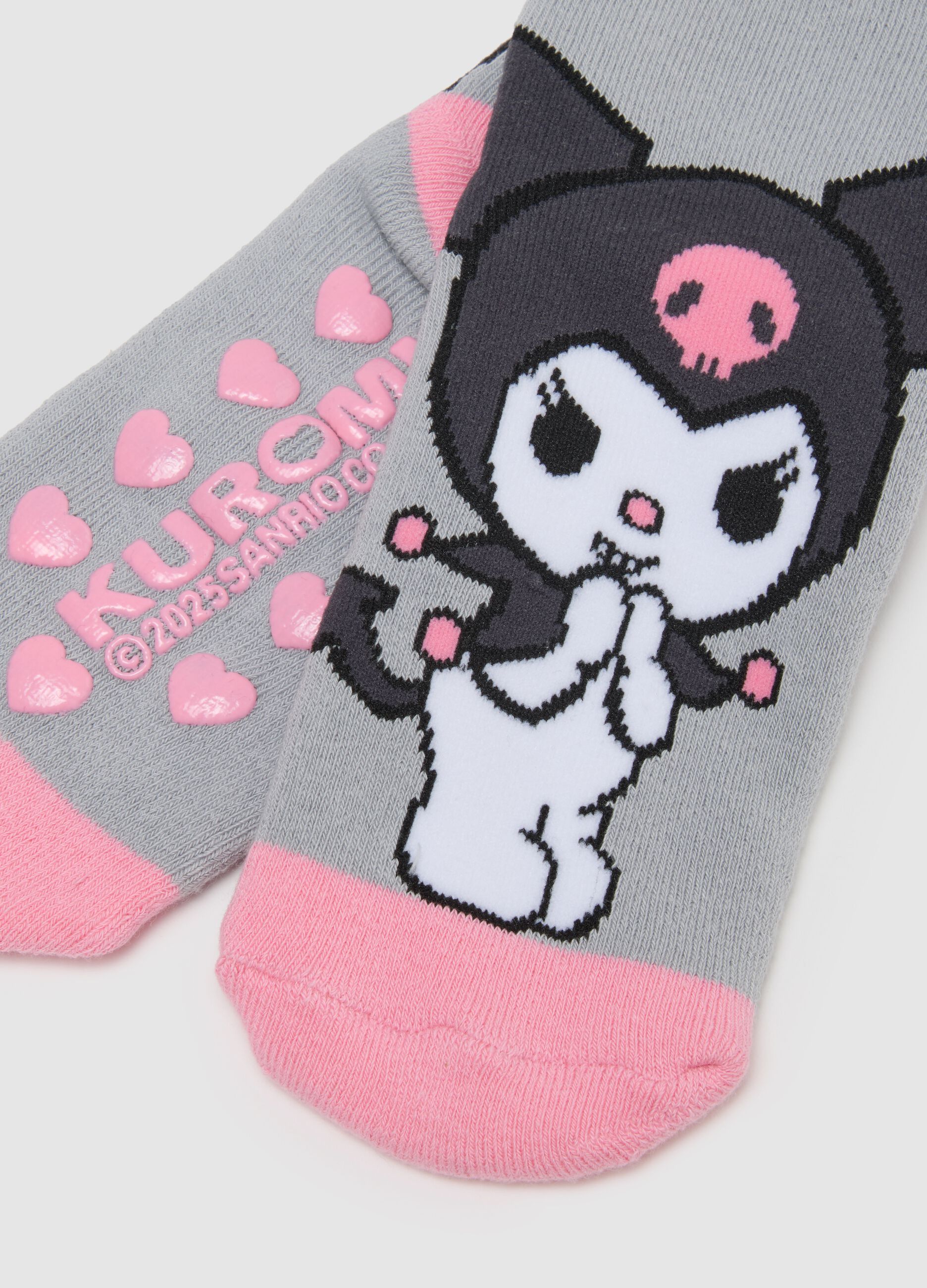 Grey Non-slip Socks with Kuromi