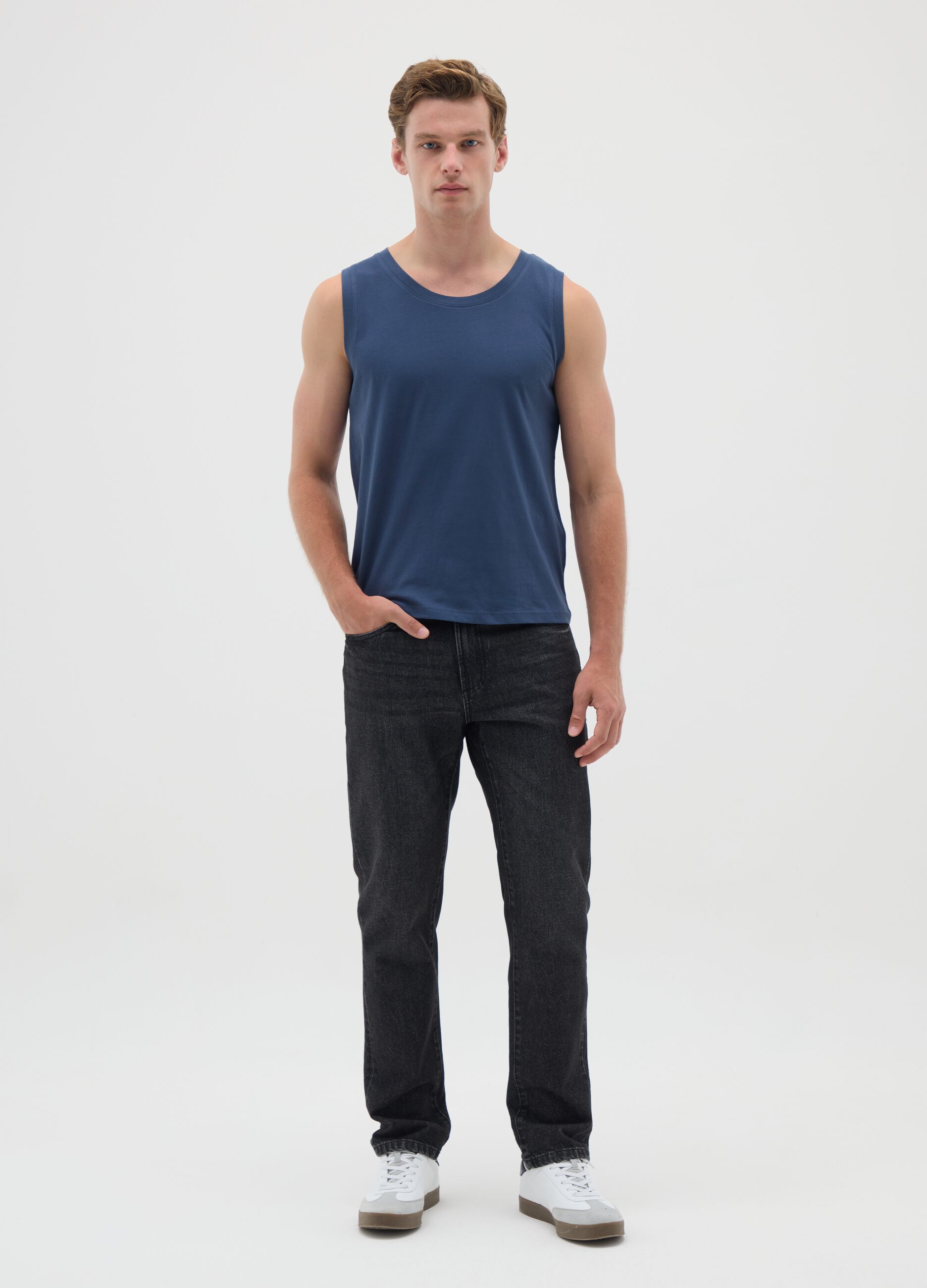 Men's Regular Fit Blue Pure Cotton Vest