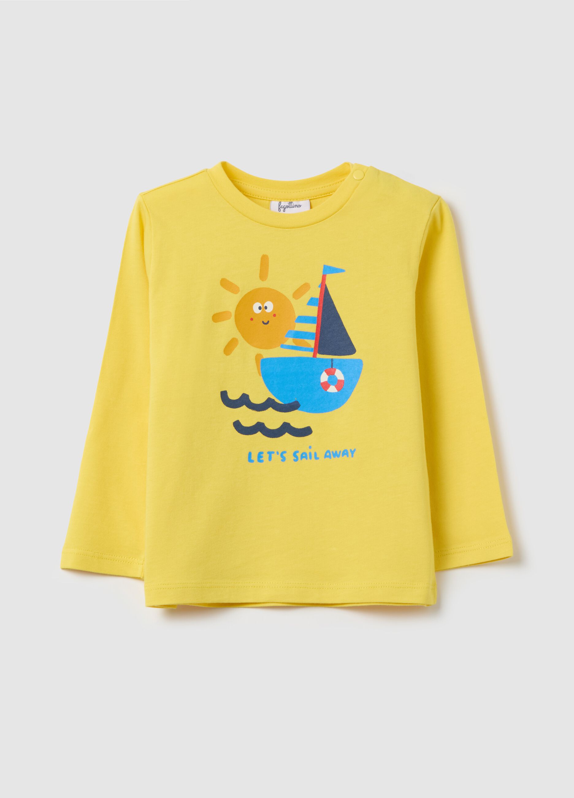 Cotton T-shirt with print and long sleeves