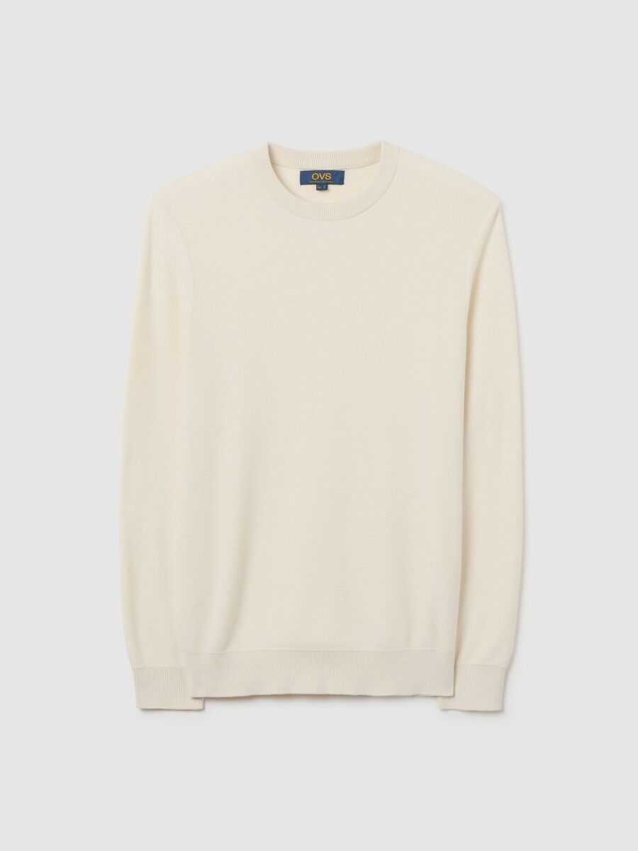 Beige cotton blend crewneck sweater in regular fit_4