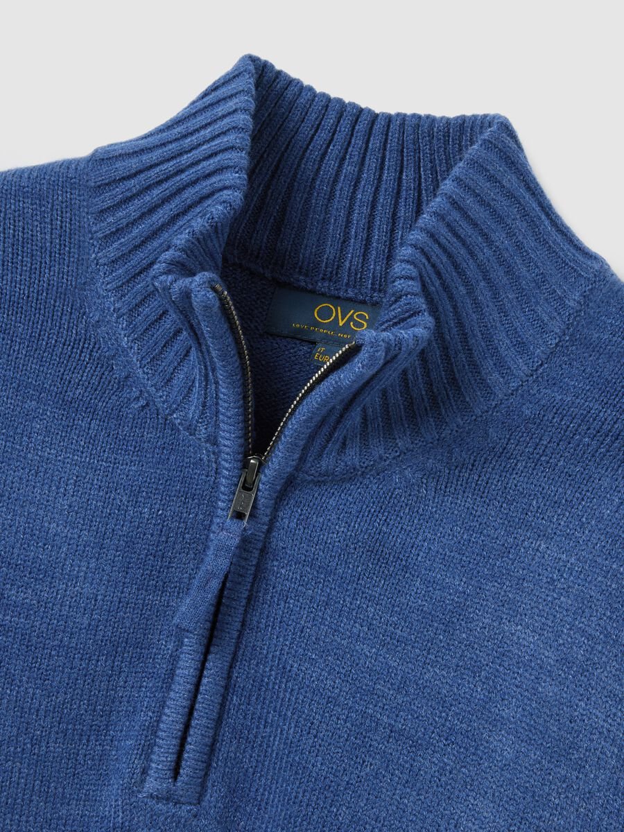 Blue high-neck regular fit jumper with short zip_5