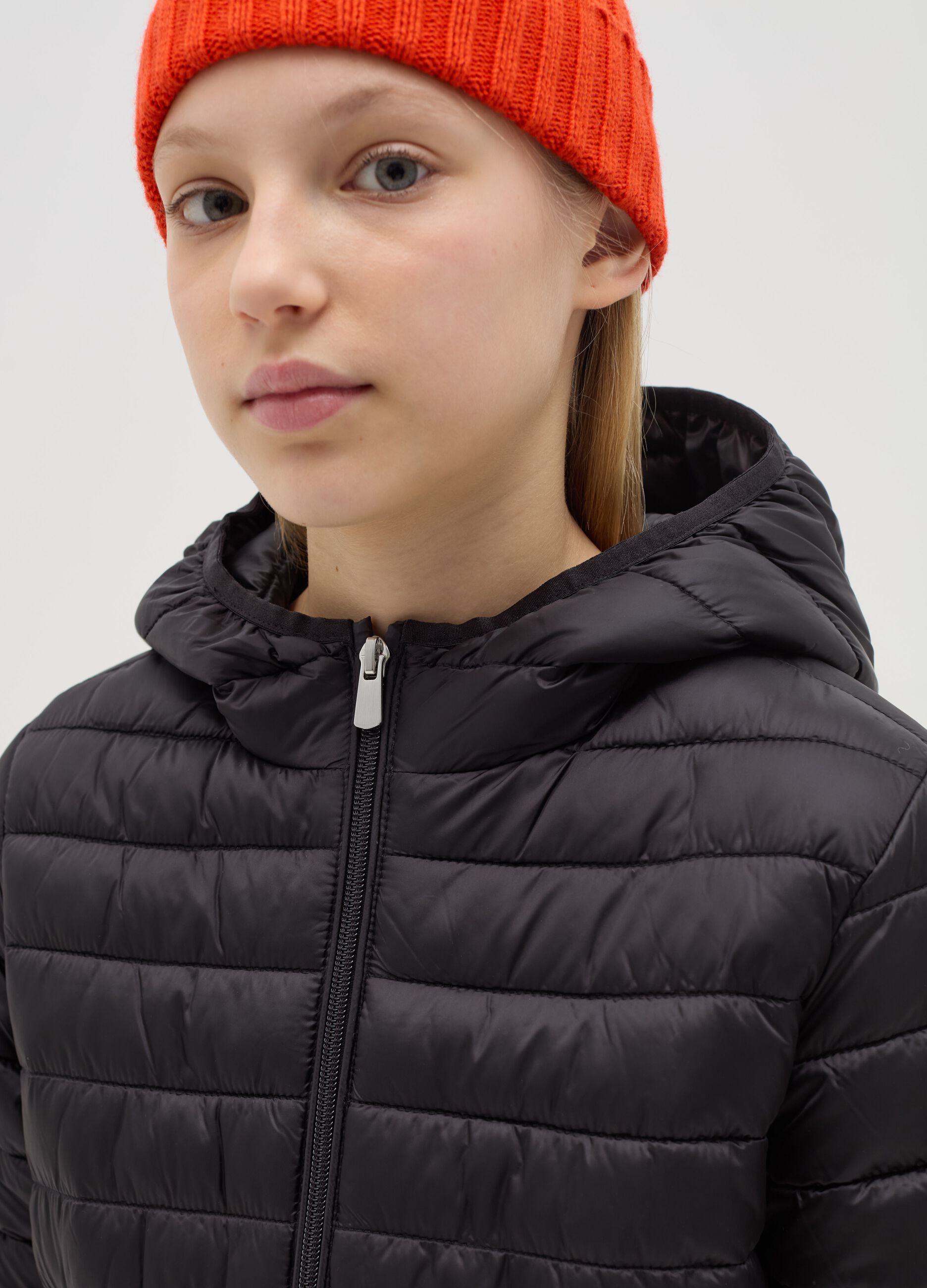 Ultralight crop down jacket with hood