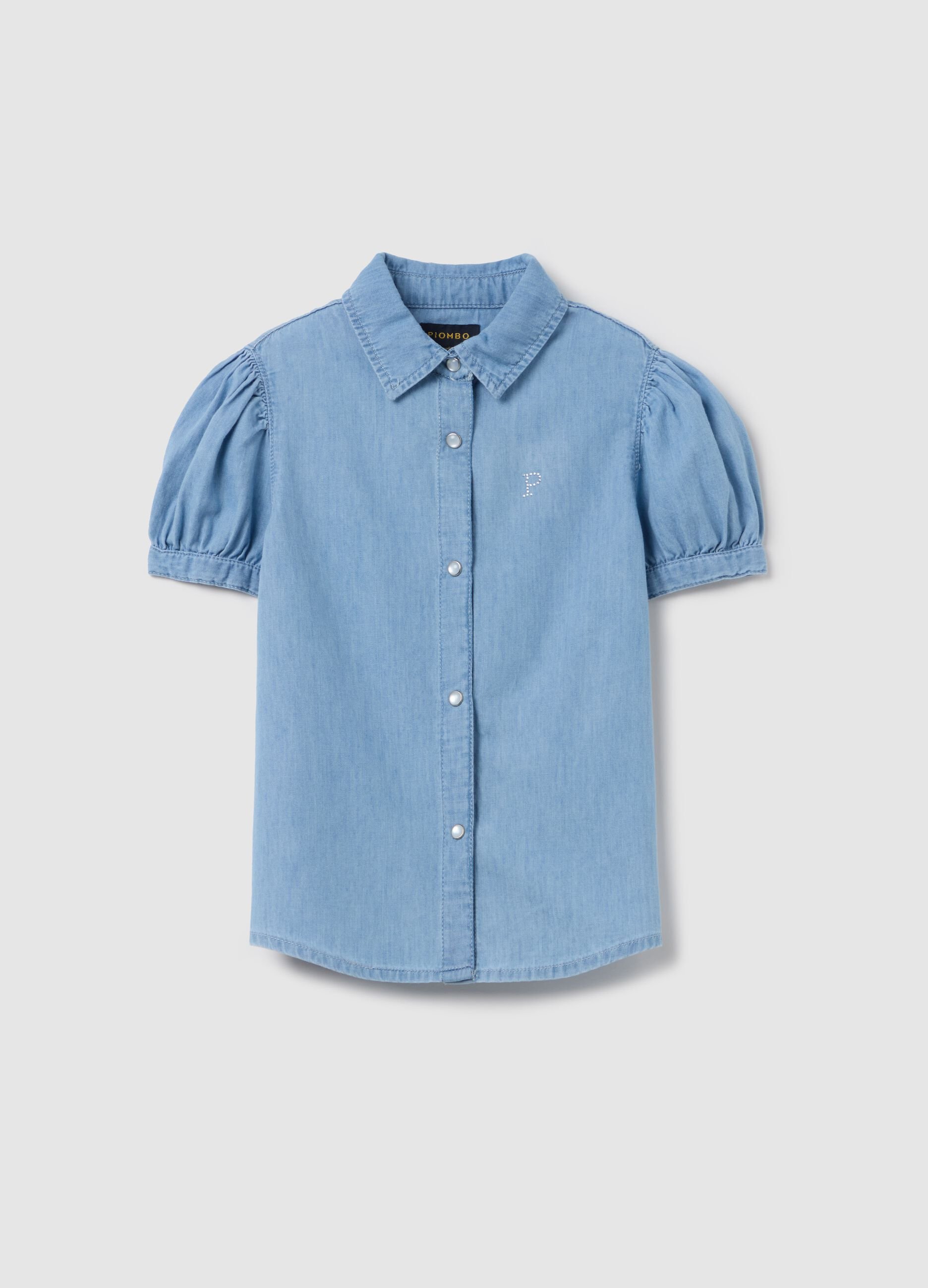 Denim shirt with diamanté logo