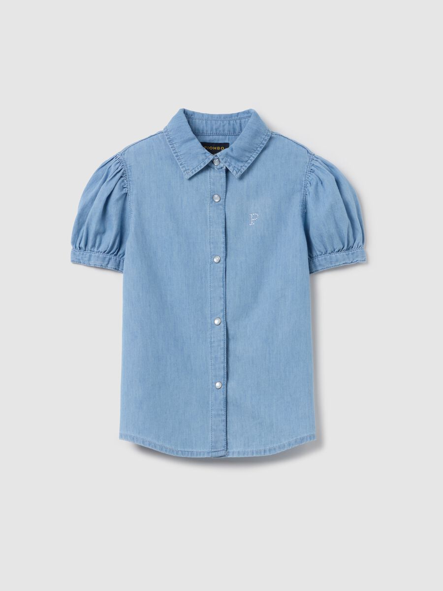Denim shirt with diamanté logo_3