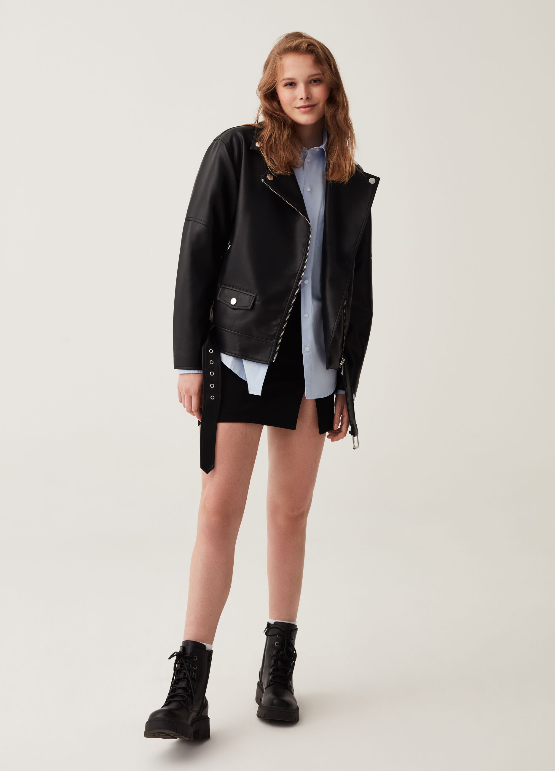Giacca chiodo oversize effetto lucido_1