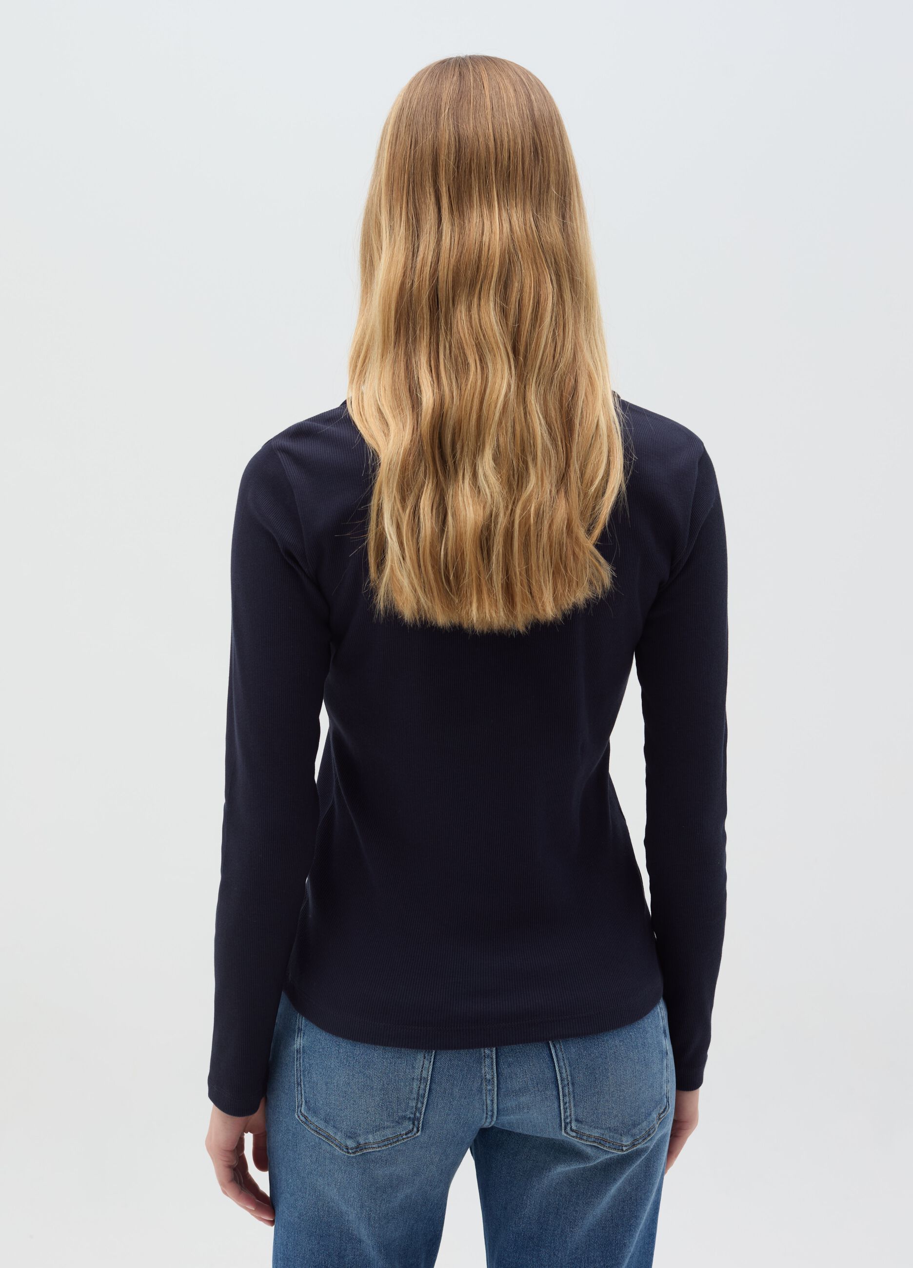 Ribbed T-shirt with polo shirt neck