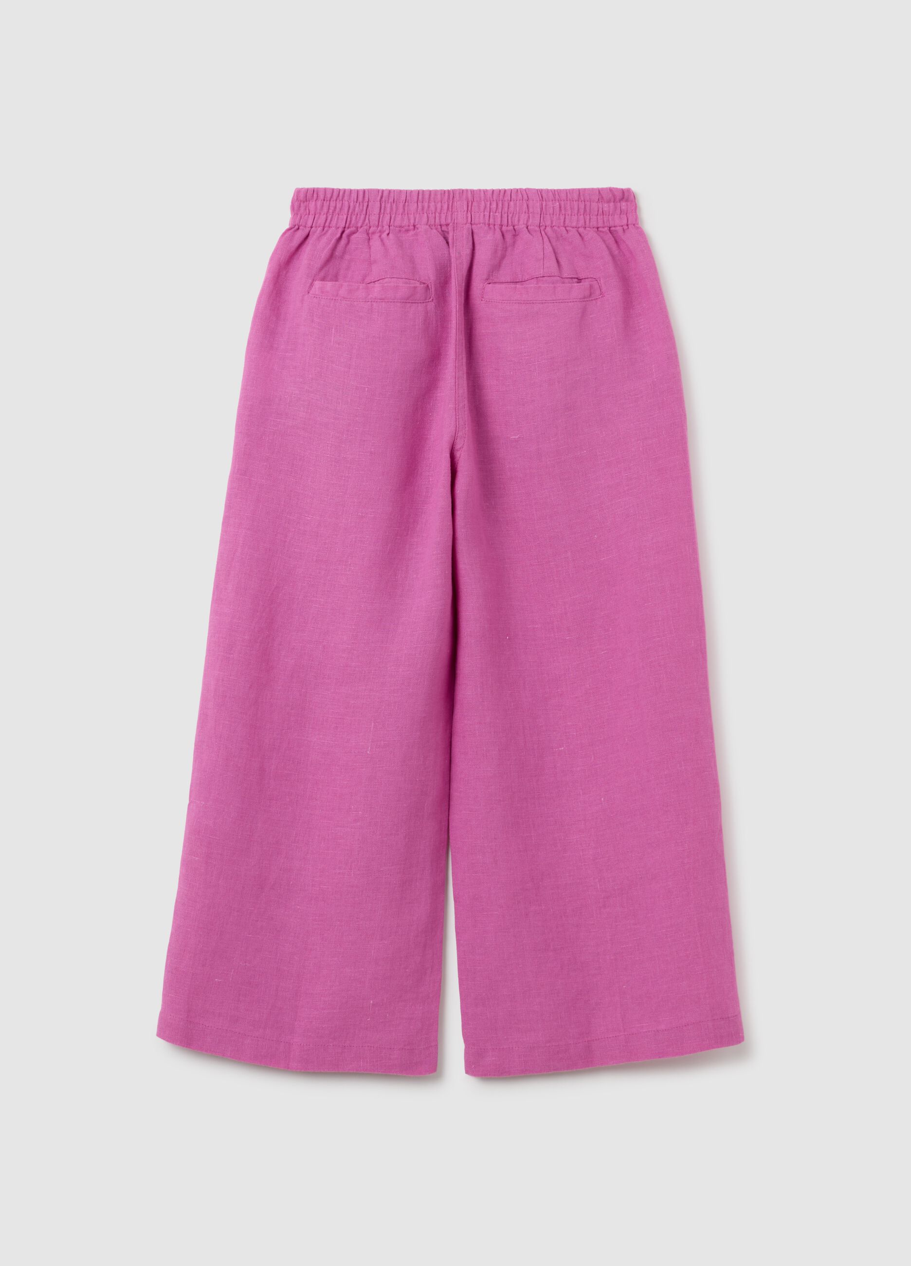 Girls' Pink Linen Wide Leg Trousers