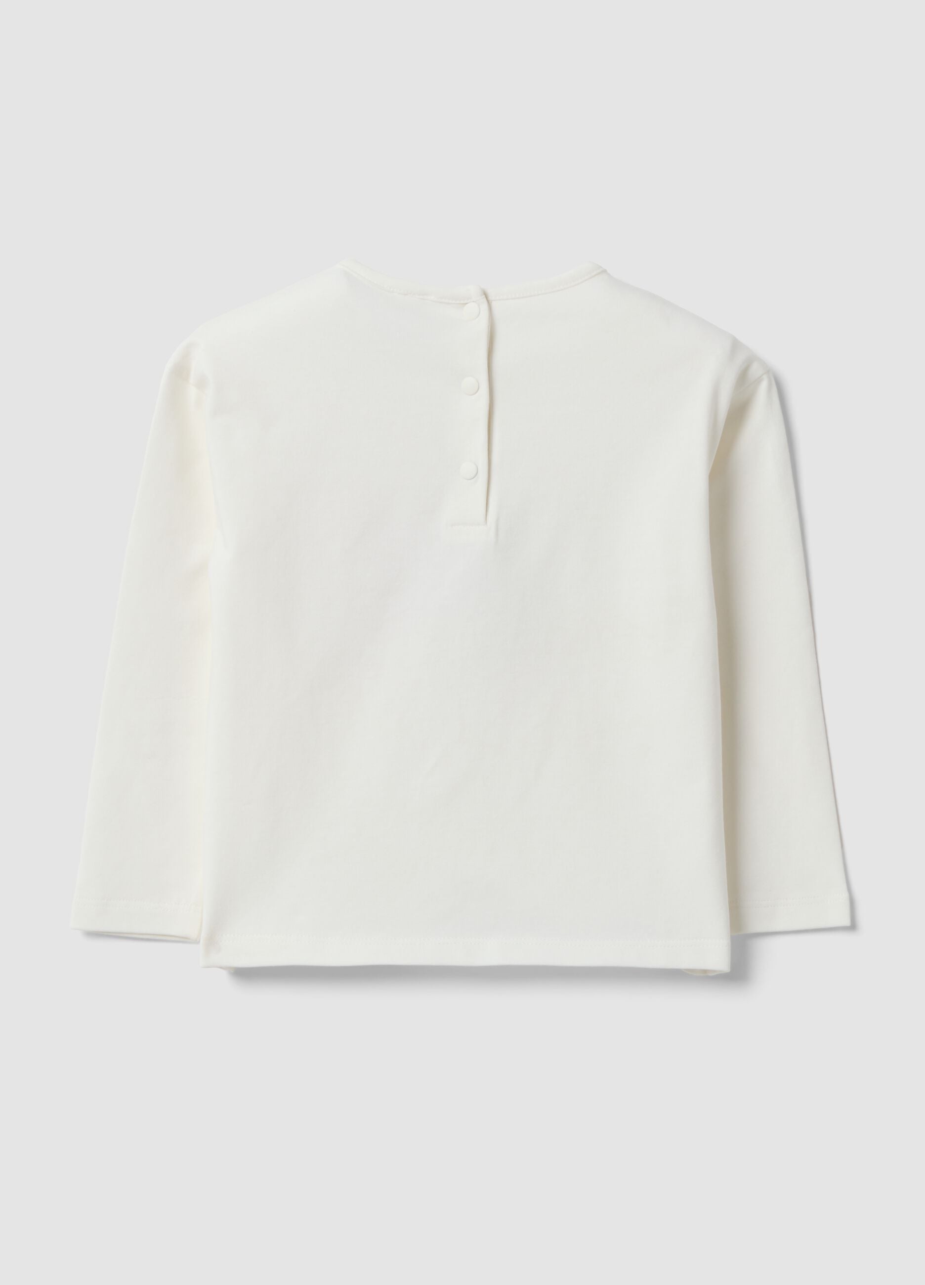 White long-sleeve stretch-cotton T-shirt with Lilo & Stitch print
