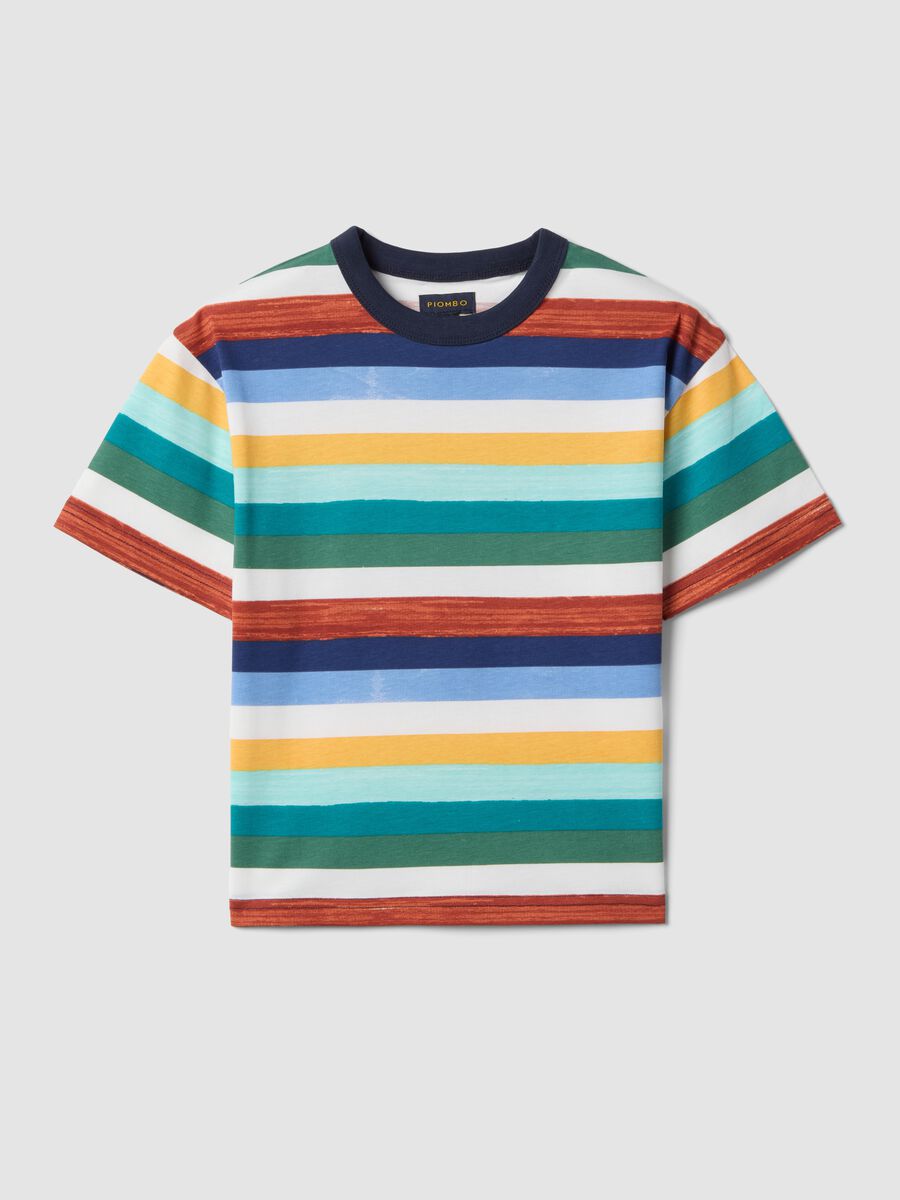 Boys' Regular Fit Multicoloured Striped Pure Cotton T-shirt_0