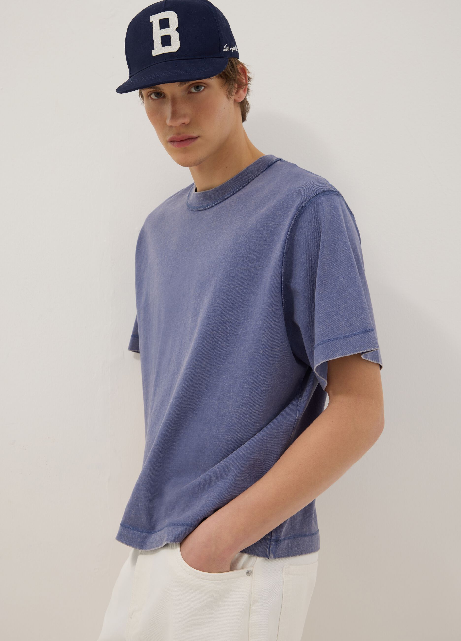 T-shirt in puro cotone blu boxy fit