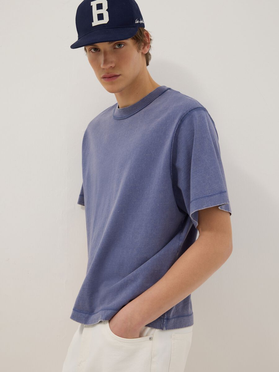 T-shirt in puro cotone blu boxy fit_0