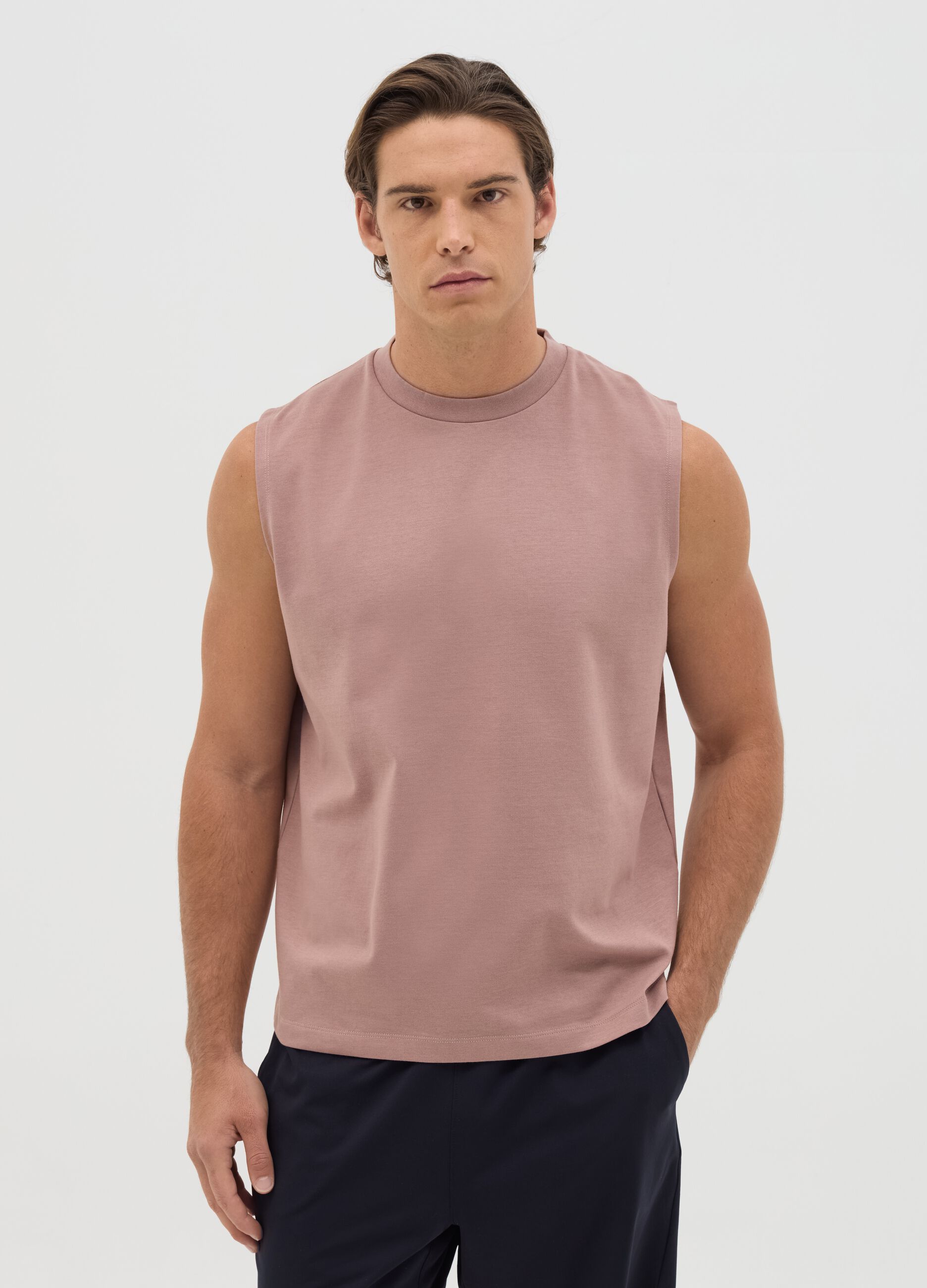 Men's pink cotton blend tank top, relaxed fit