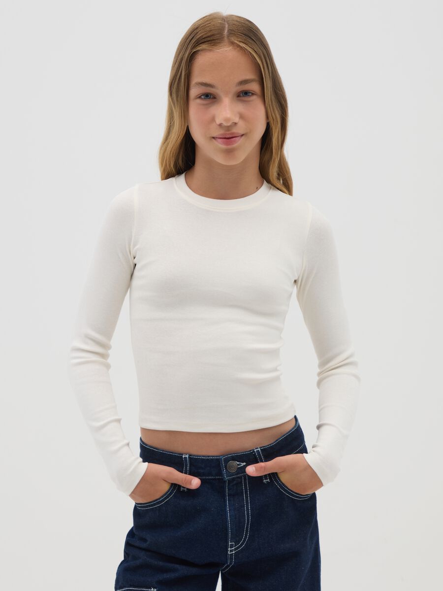 Girls white cotton blend regular fit top_0