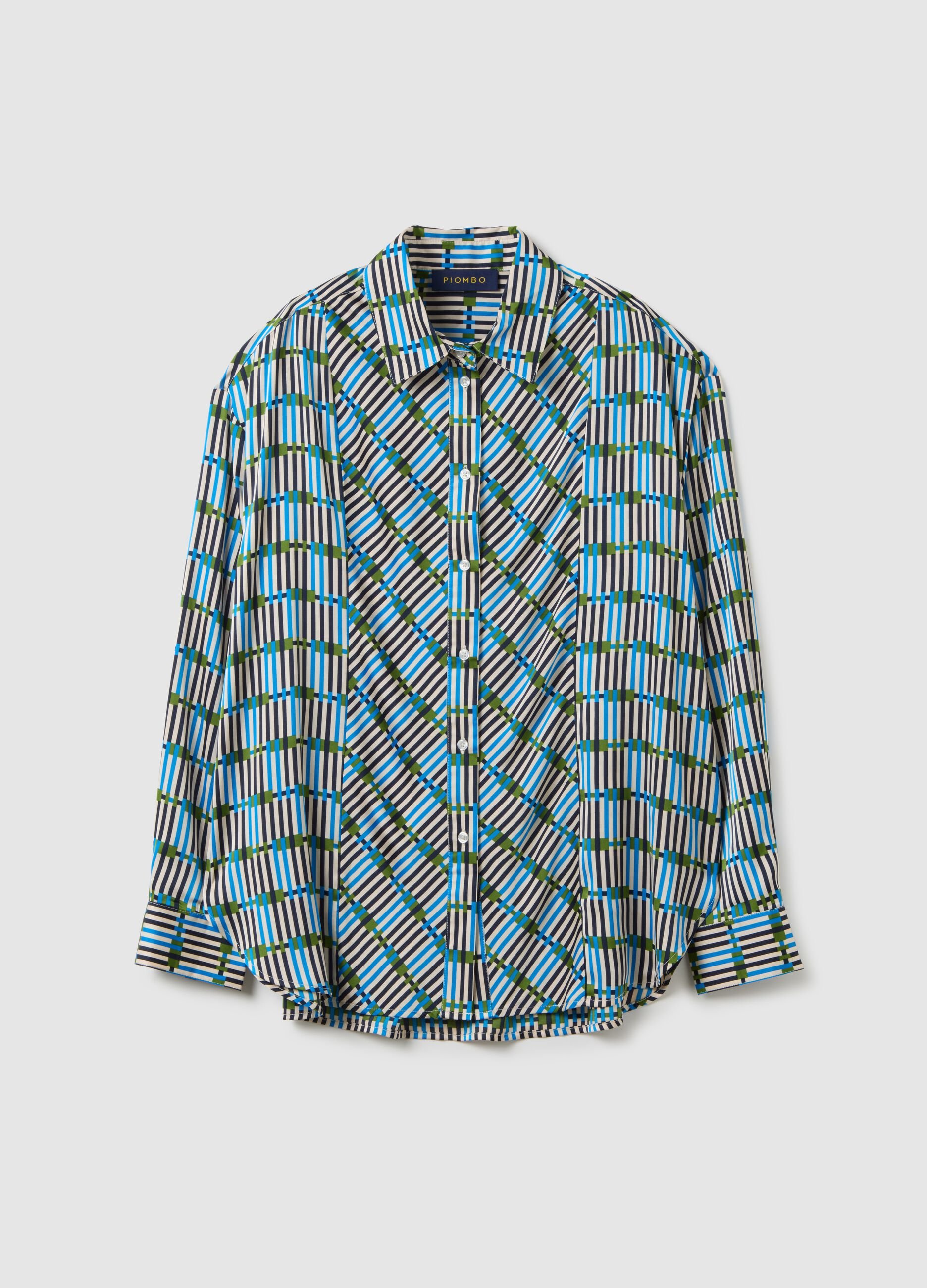 White and blue stretch fabric shirt in regular fit