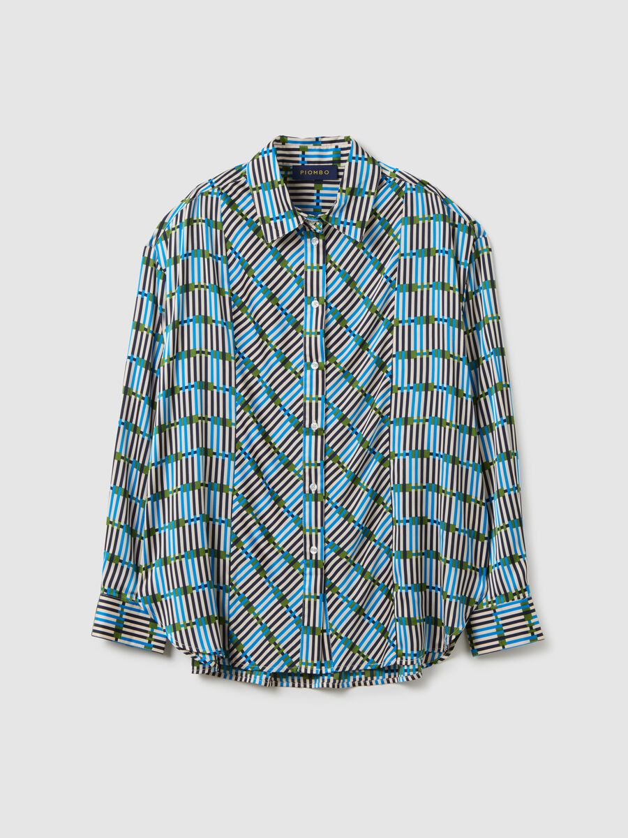 White and blue stretch fabric shirt in regular fit_4