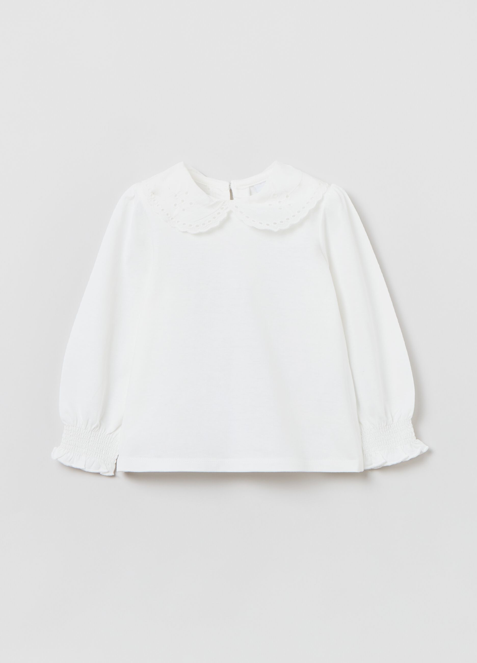 T-shirt con colletto in sangallo_0