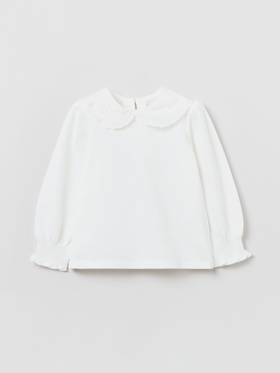 T-shirt con colletto in sangallo_0