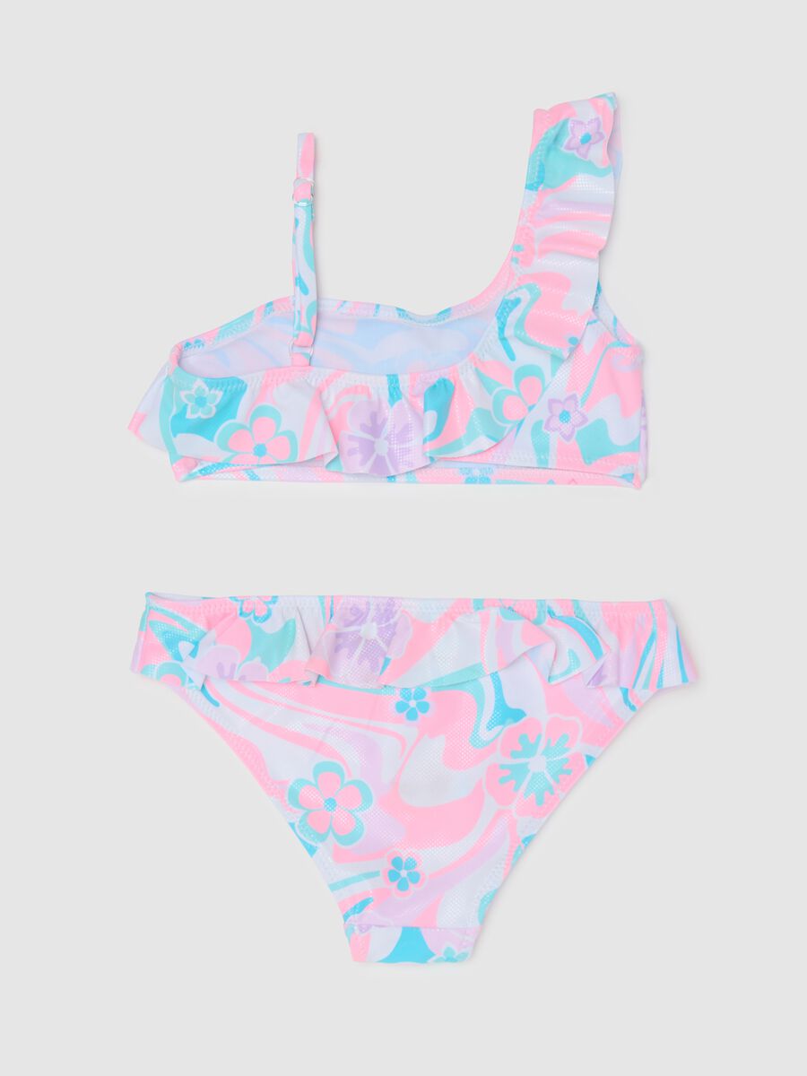 Girls’ bikini in multicoloured stretch fabric with Disney print_1