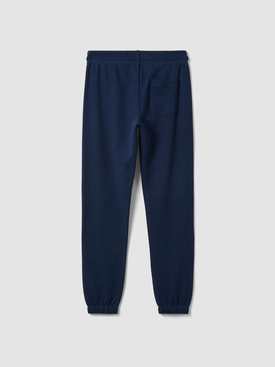 Jogger blu in puro cotone con stampa college per ragazzo_4