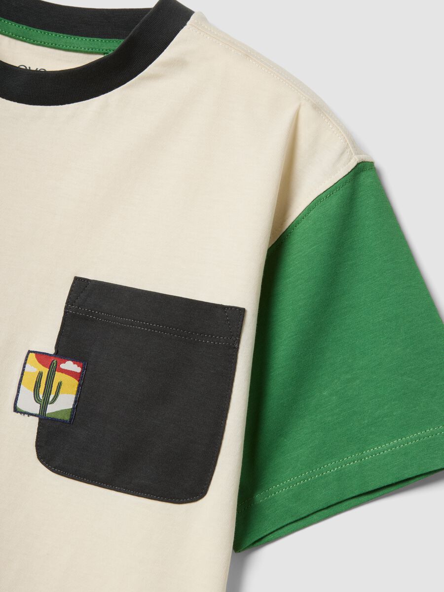 Beige and black pure cotton set with T-shirt and shorts_2