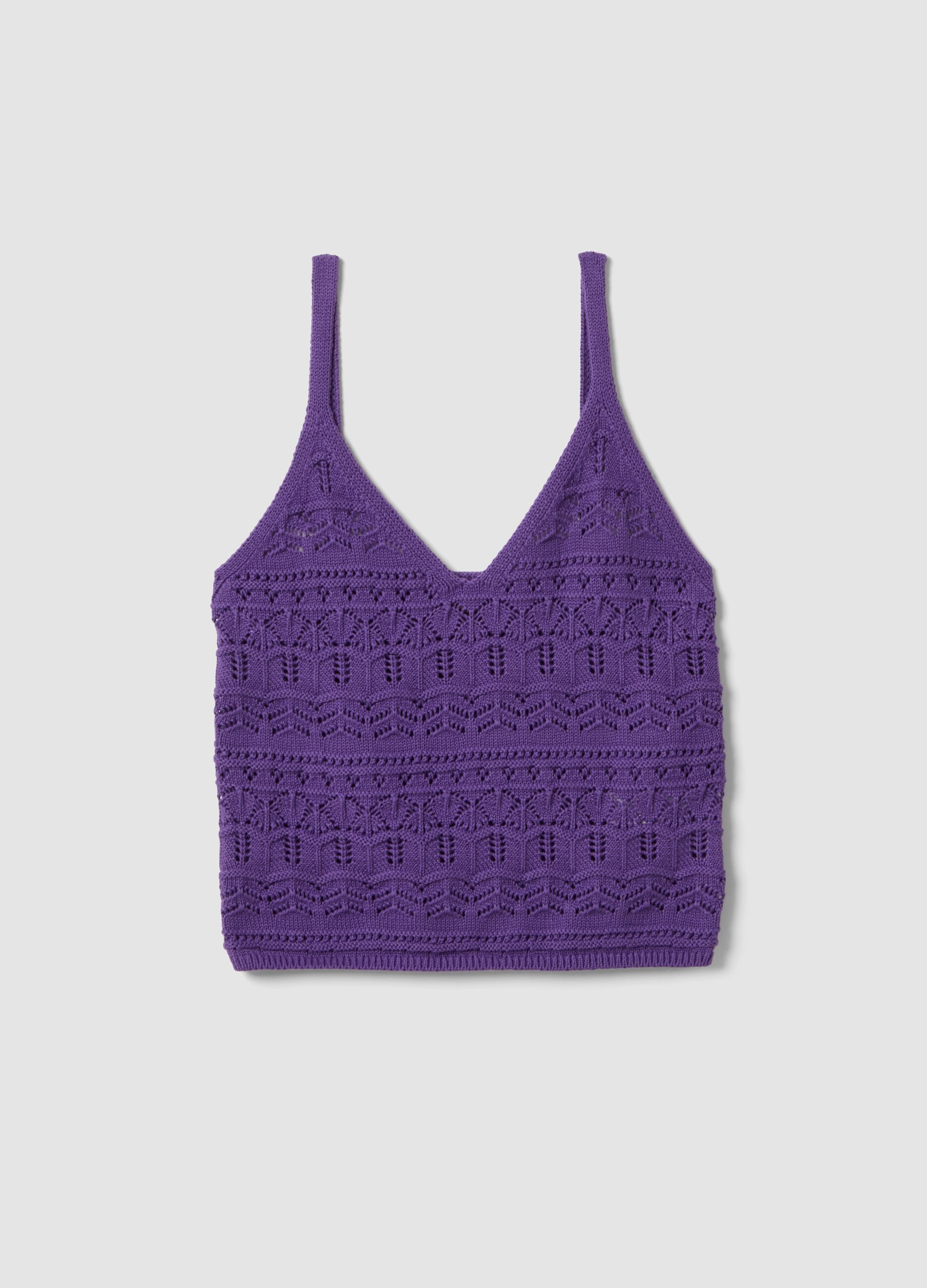 Canotta in puro cotone viola regular fit con lavorazione a maglia