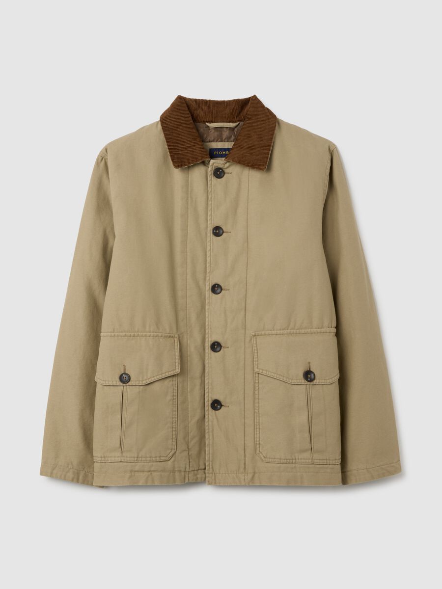 Giacca in puro cotone beige con chiusura a zip_4