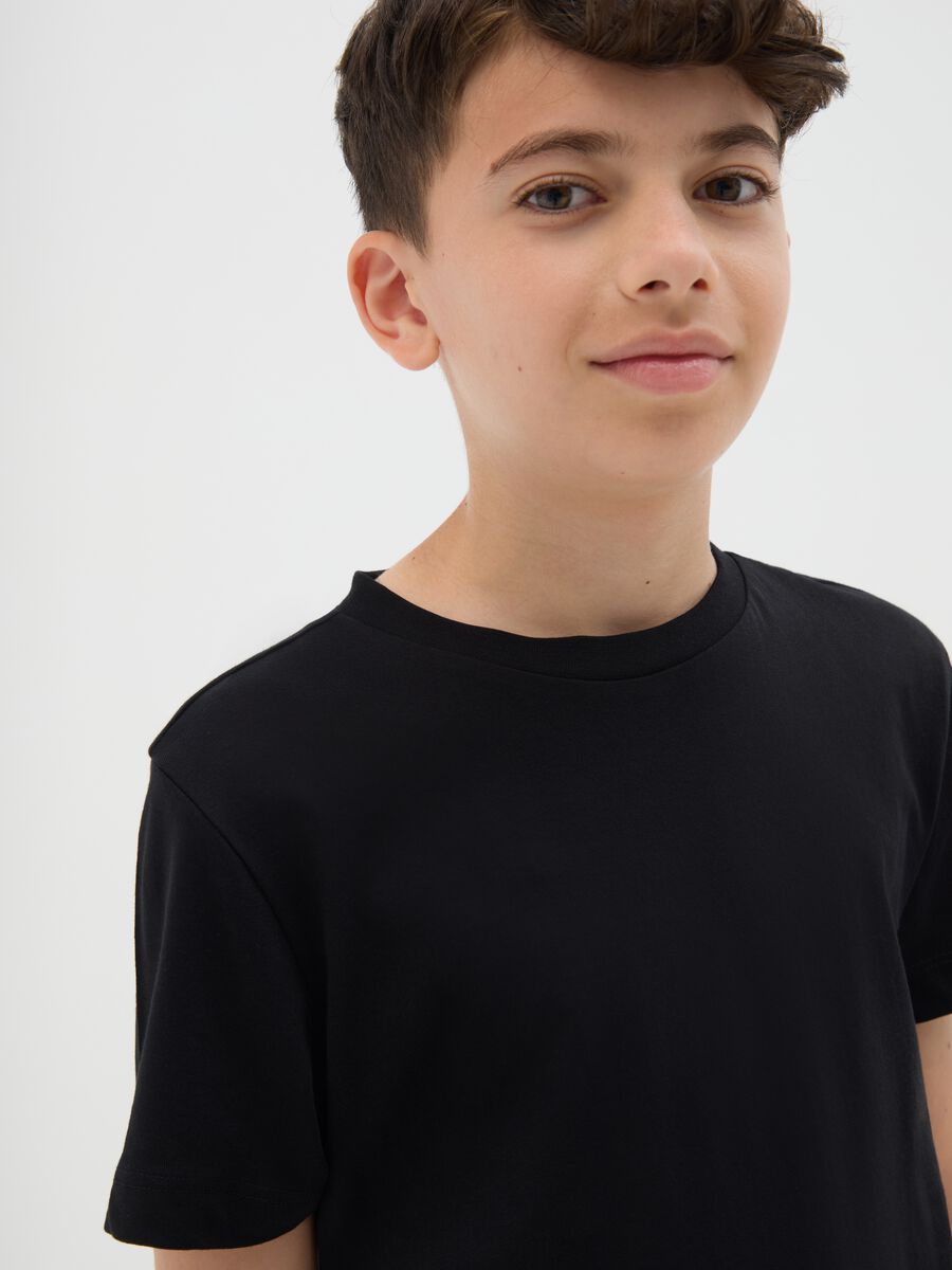 T-shirt da ragazzo in puro cotone nero slim fit_1