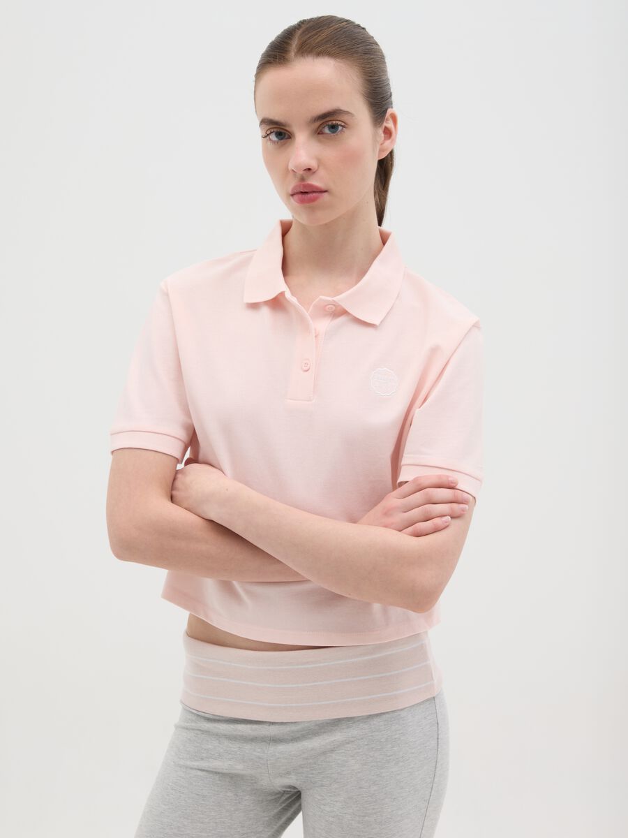 Women's pink regular fit pure cotton polo with classic collar and embroidered logo_0