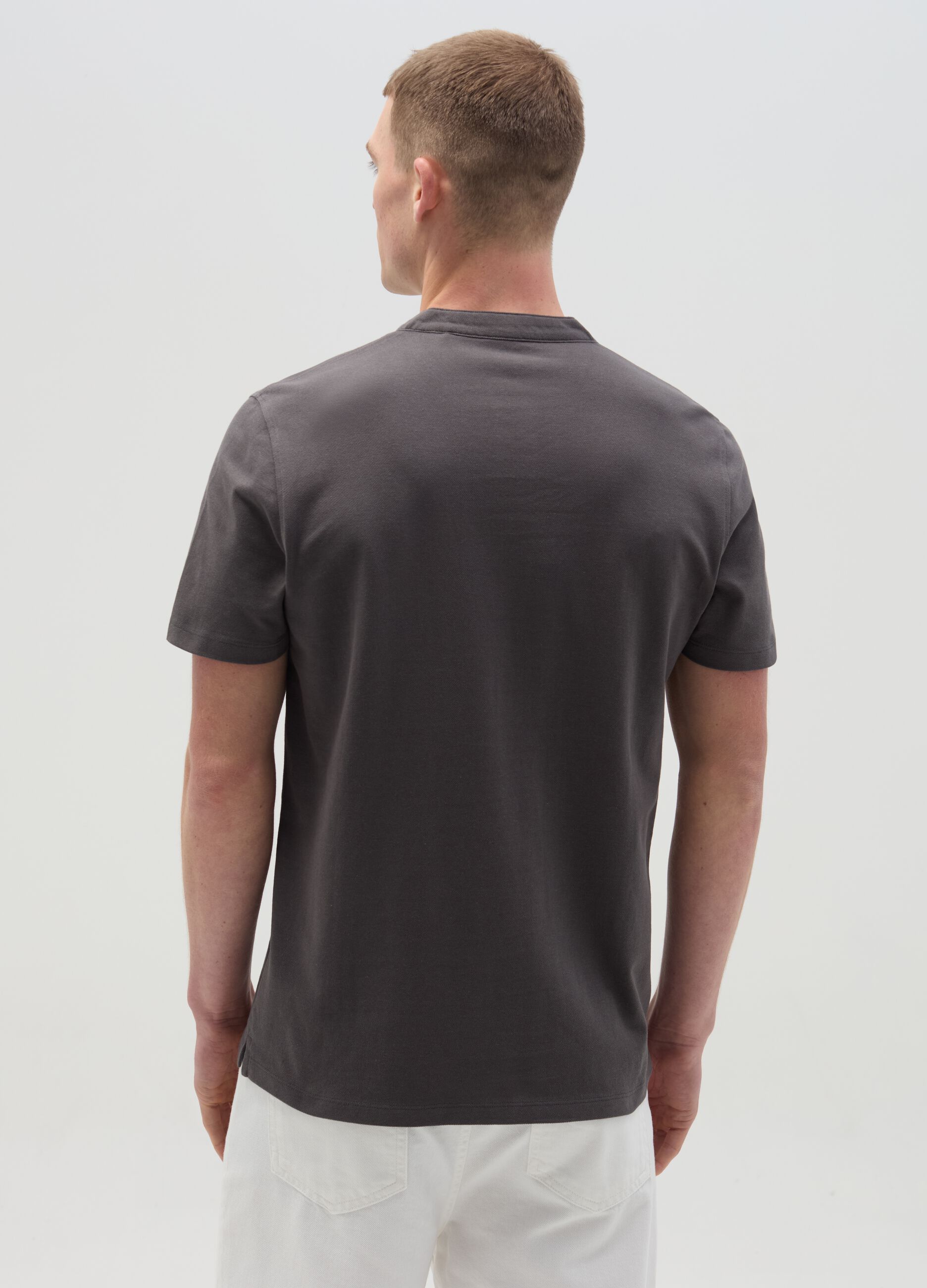 Piquet polo shirt with Mandarin collar