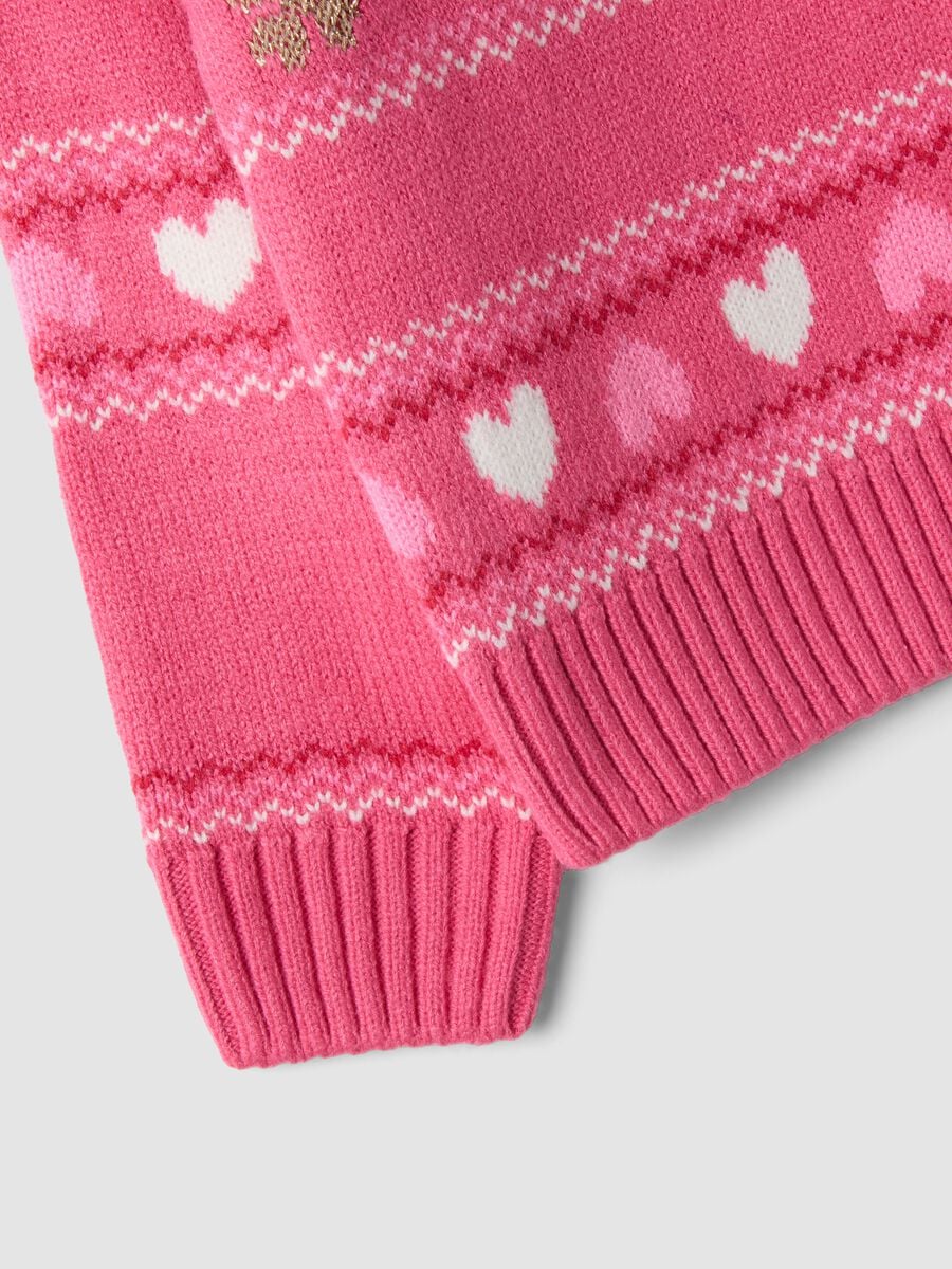Maglia rosa girocollo con cuori e fantasia jacquard regular fit_1