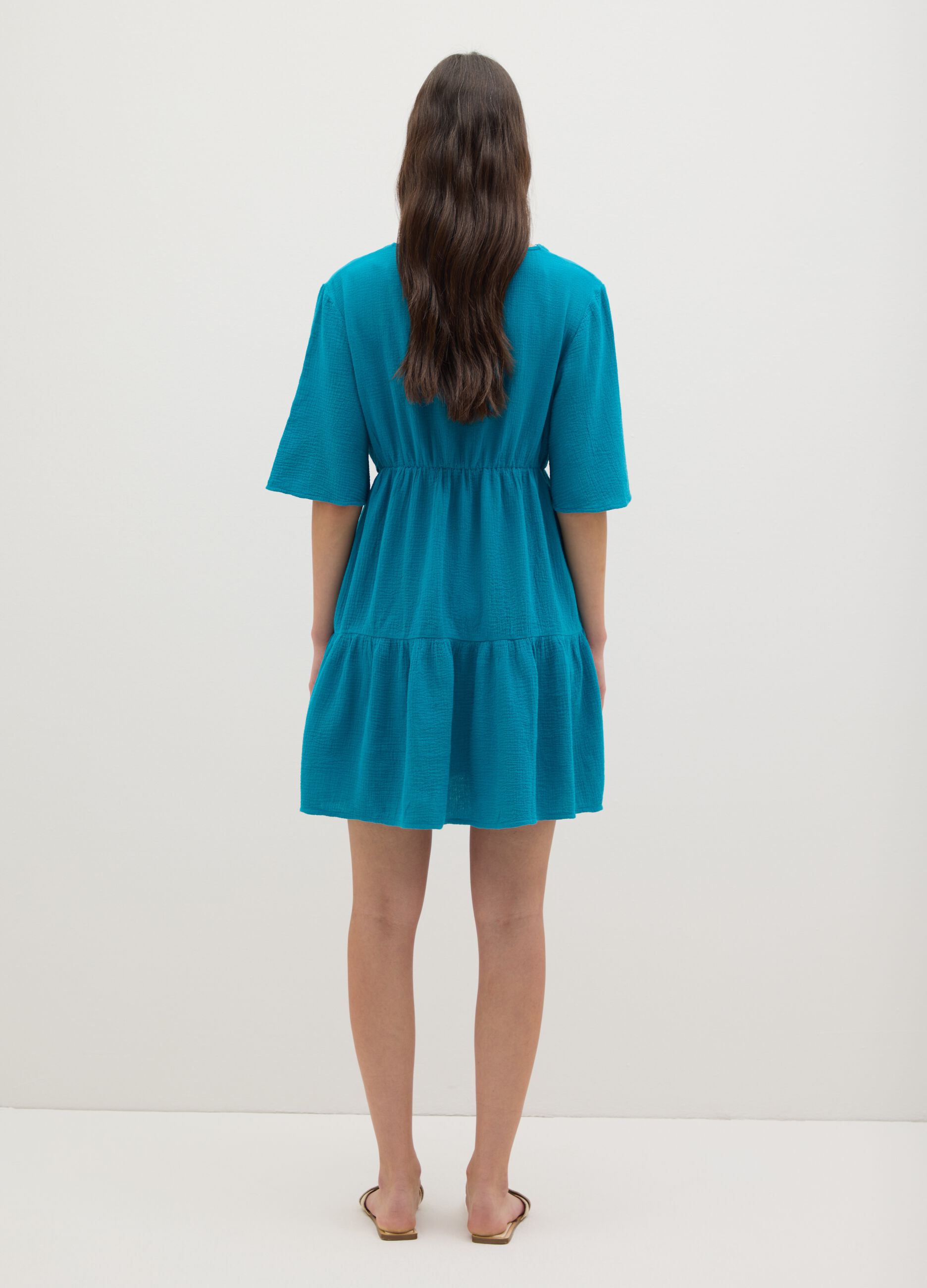 Women's long blue dress in pure cotton