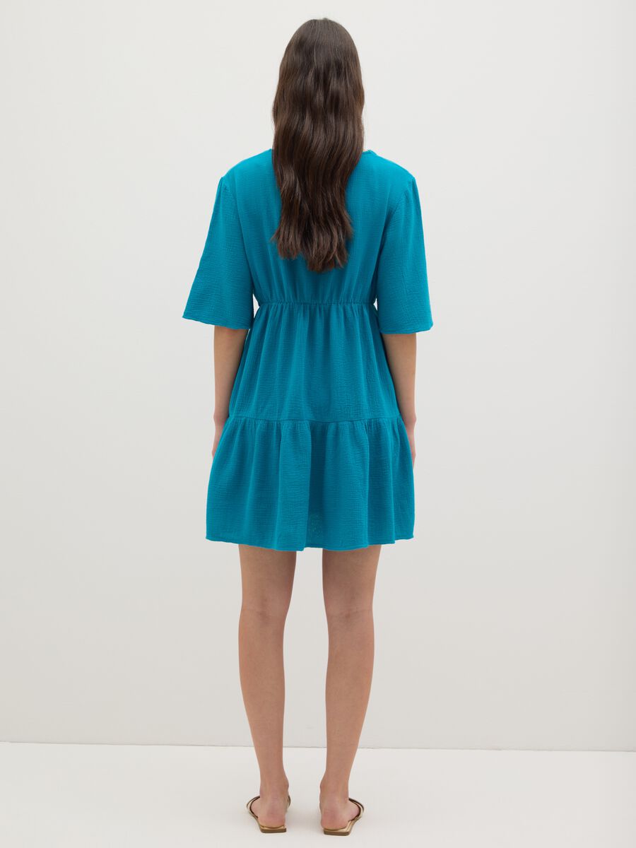 Women's long blue dress in pure cotton_3
