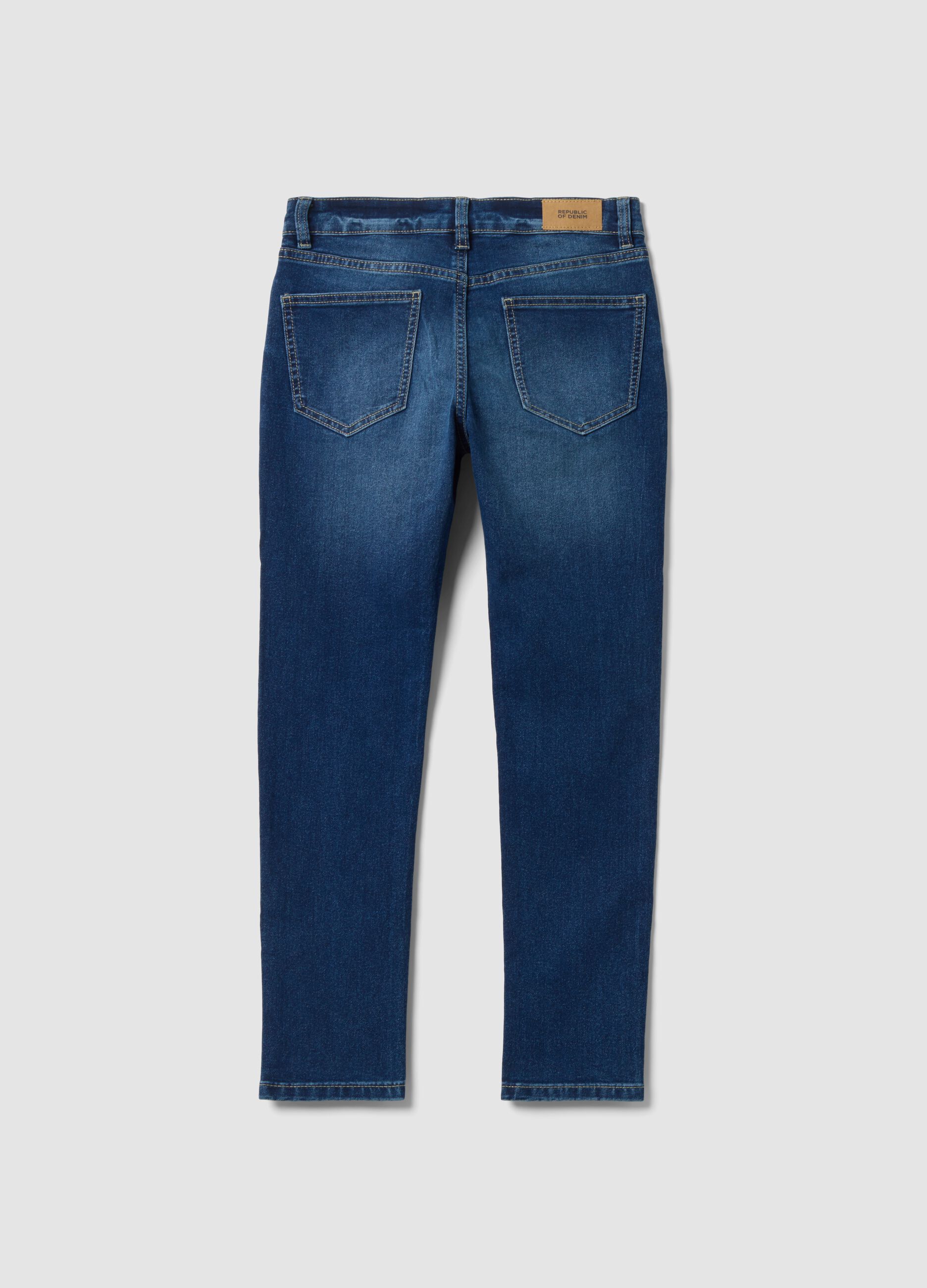 Boys' blue slim-fit stretch cotton jeans