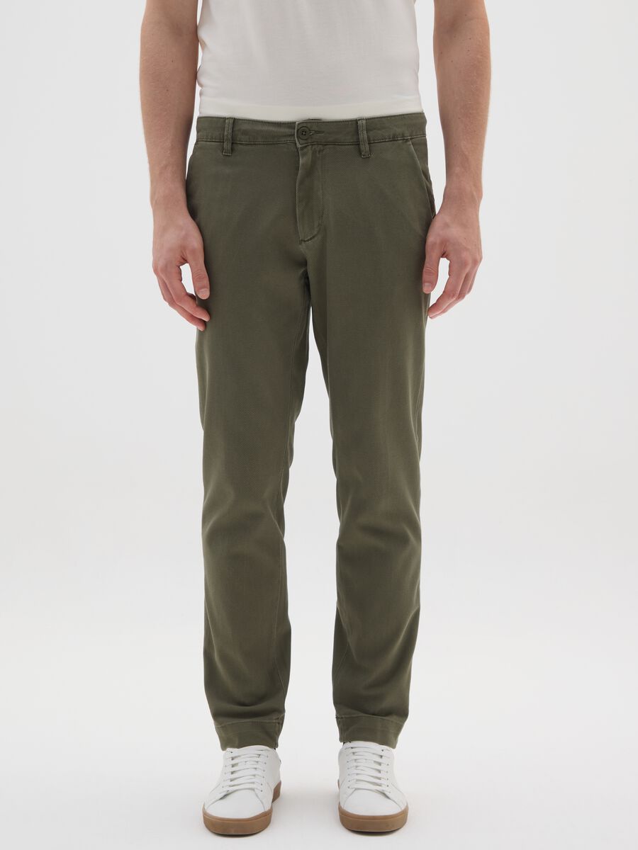 Slim fit green stretch cotton trousers_1