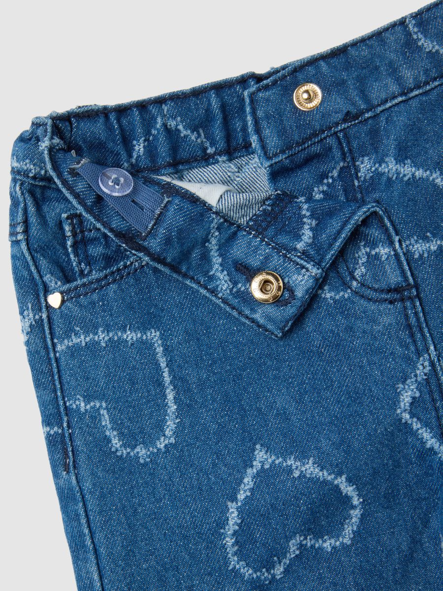 Girls' pure cotton blue wide leg jeans with hearts_2
