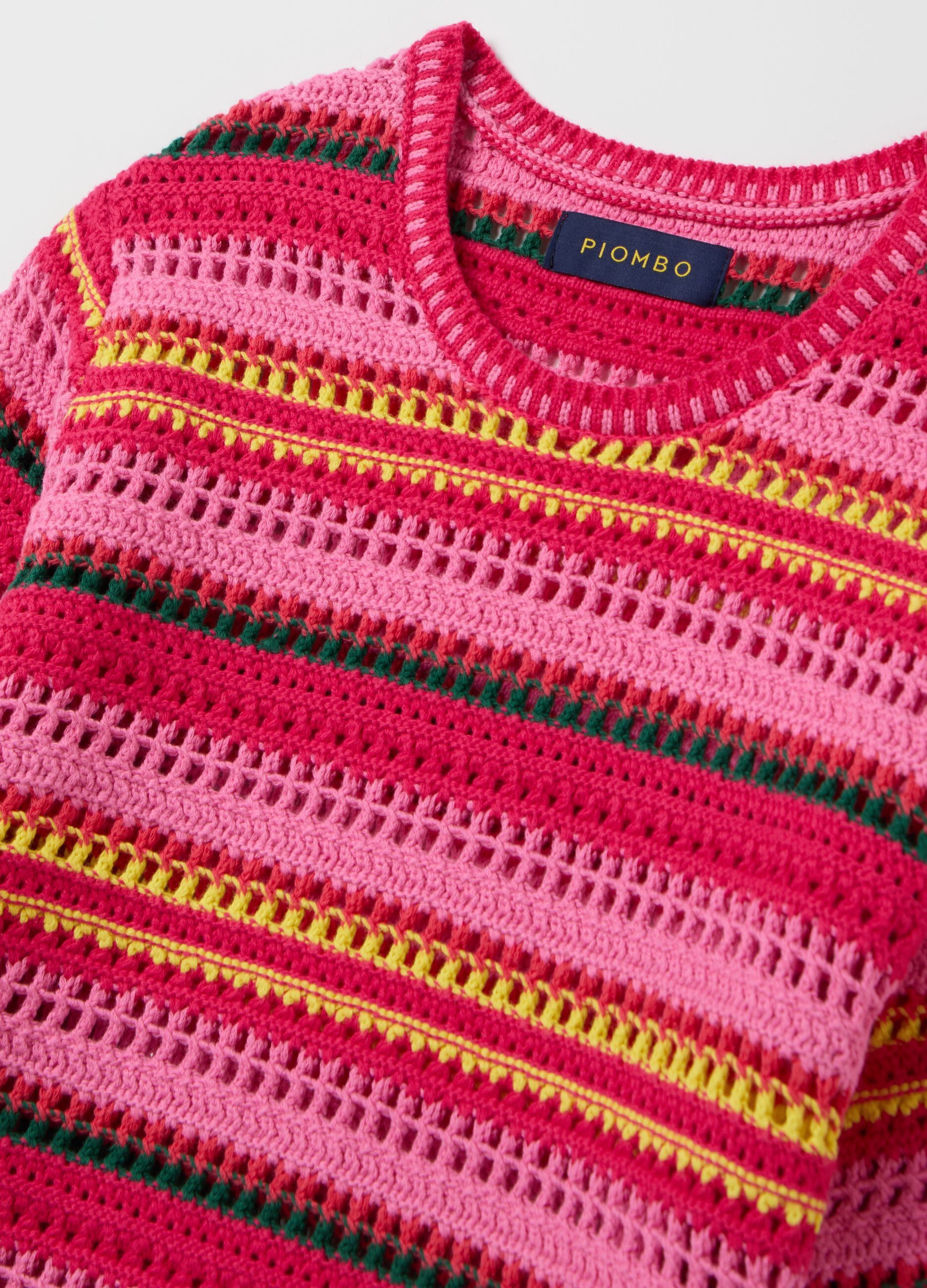Maglia crochet a righe multicolor