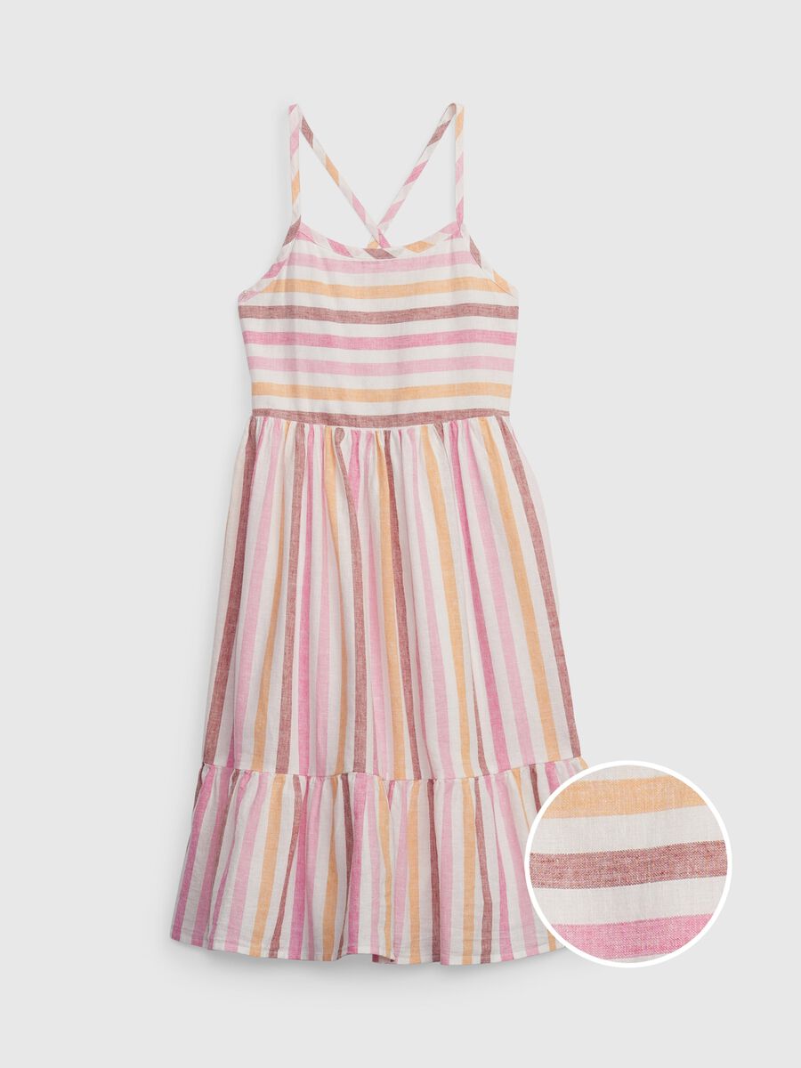 Cotton dress with crossover shoulder straps and flounce_0