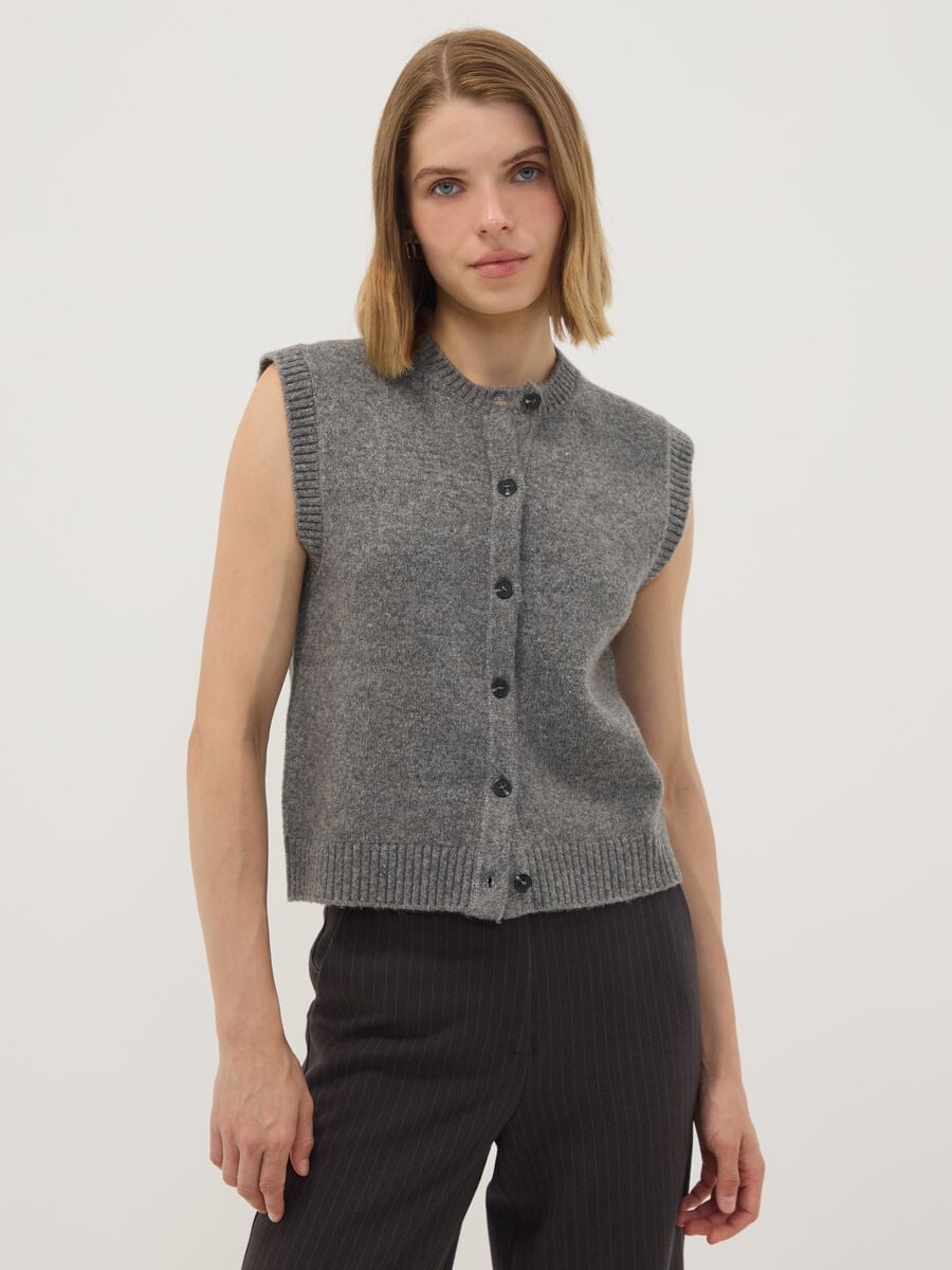 Grey stretch wool crew-neck gilet_0