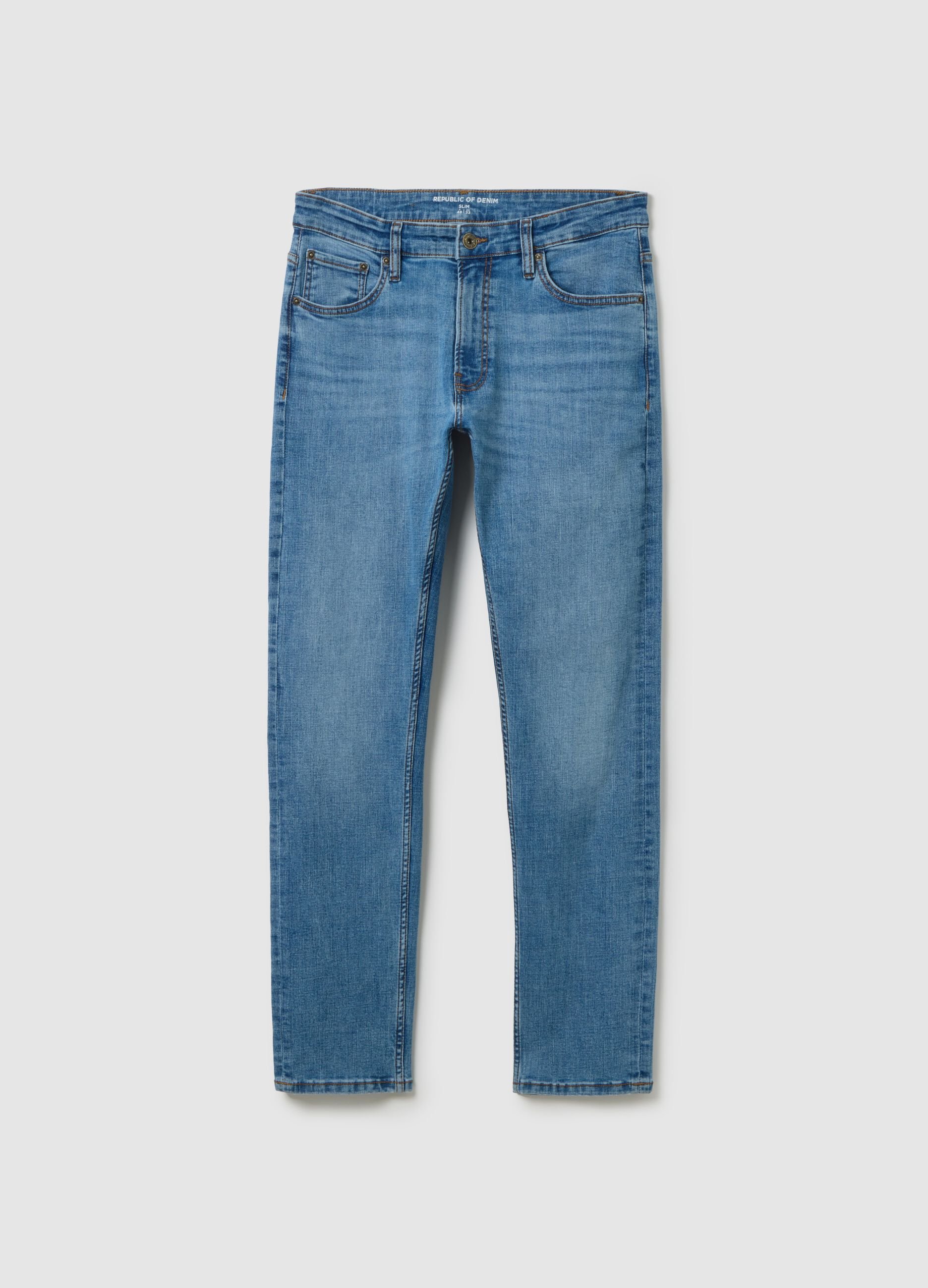 Jeans in denim blu in cotone elasticizzato slim fit