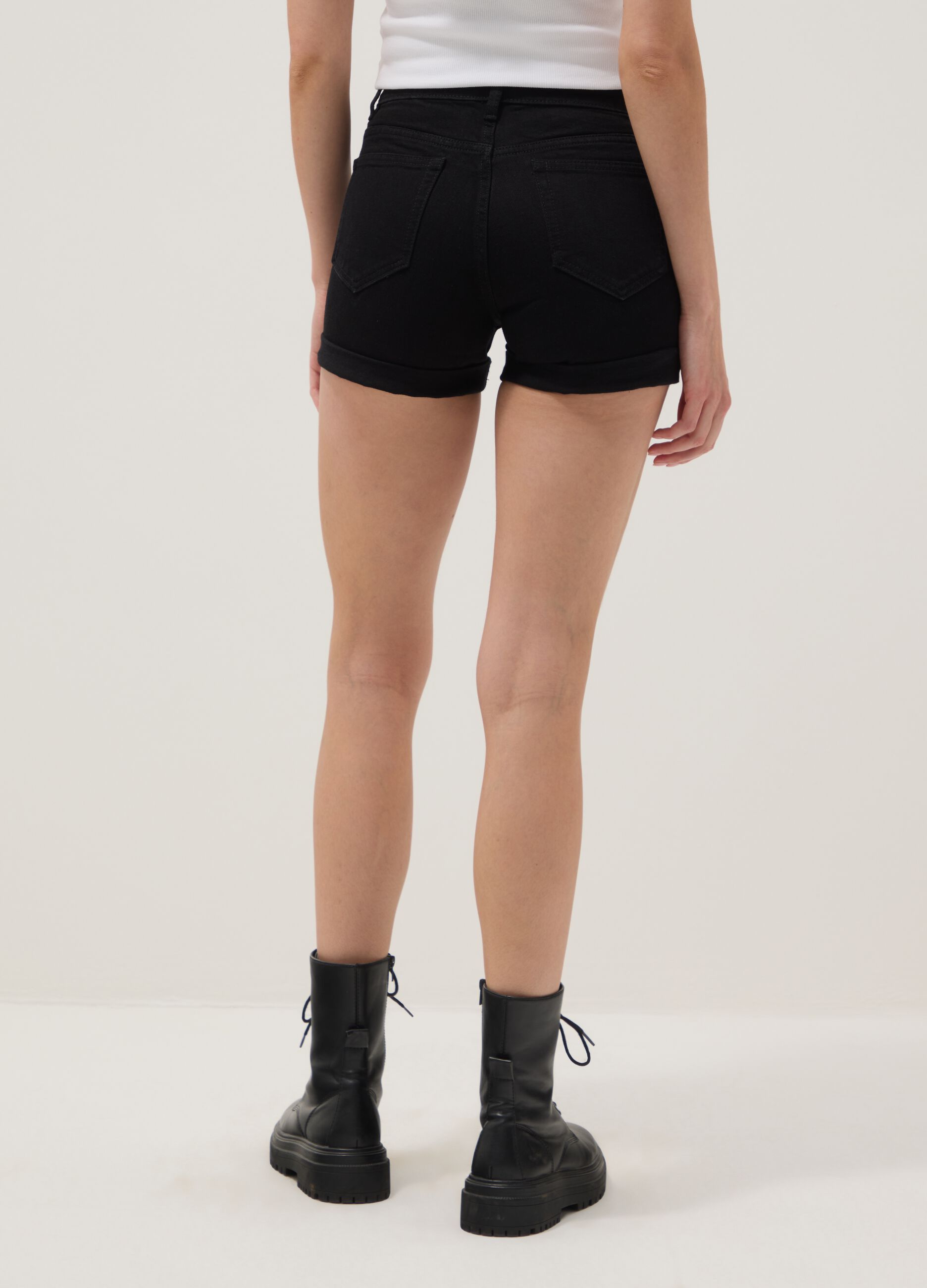 Black stretch cotton denim shorts