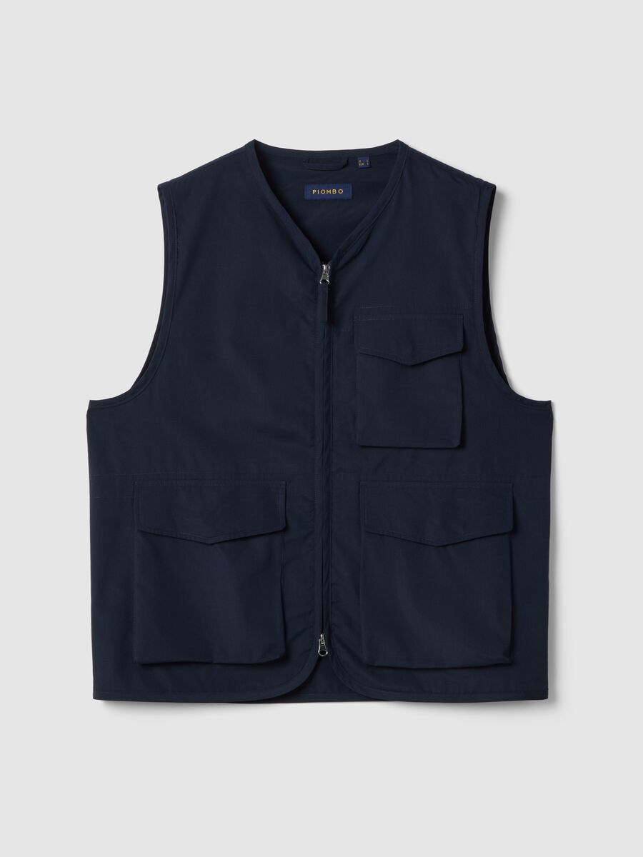 Gilet blu regular fit con zip e tasche frontali_4