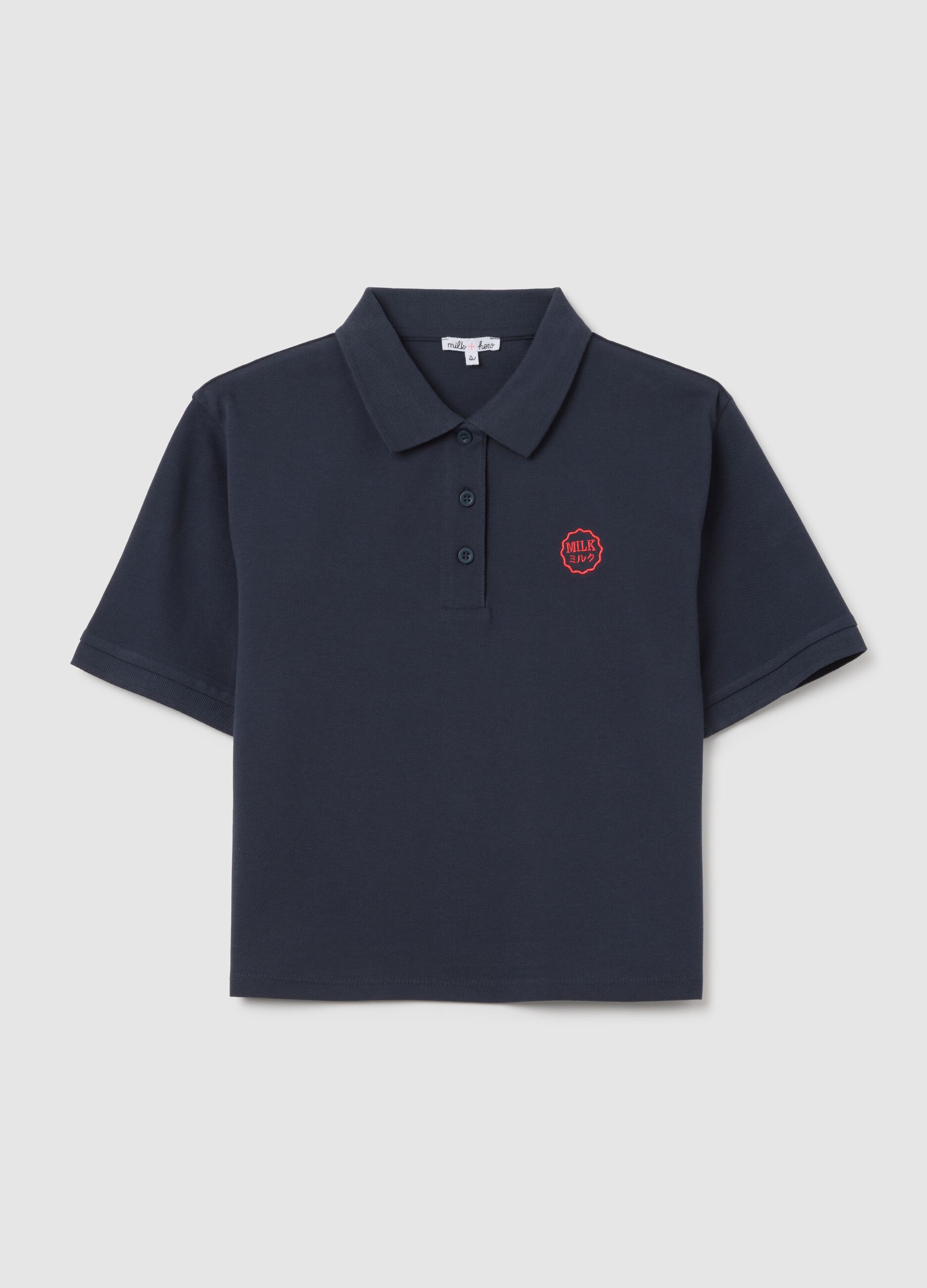 Women's Blue Pure Cotton Polo Shirt Regular Fit with Classic Collar and Embroidered Logo