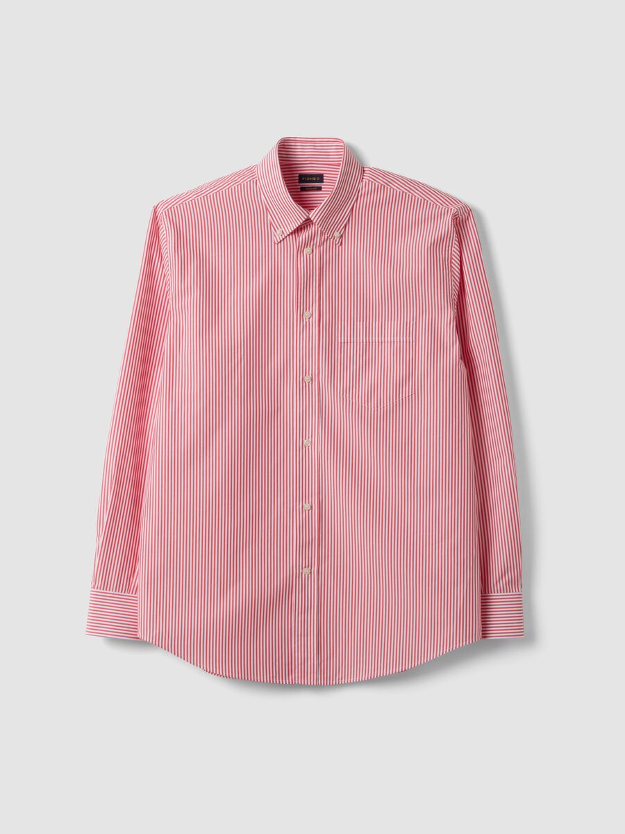 Camicia rossa e bianca a righe in puro cotone regular fit_0
